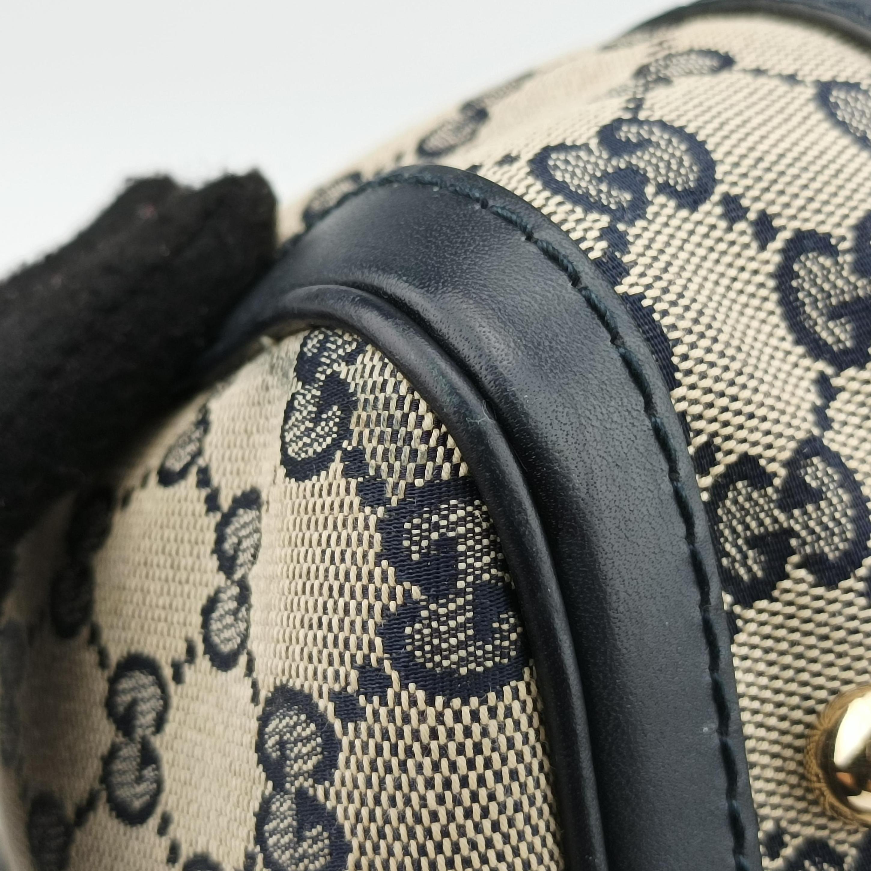 Vintage Gucci Sherry Line navy×red×beige canvas×leather 269876 handbag | stylenewstar