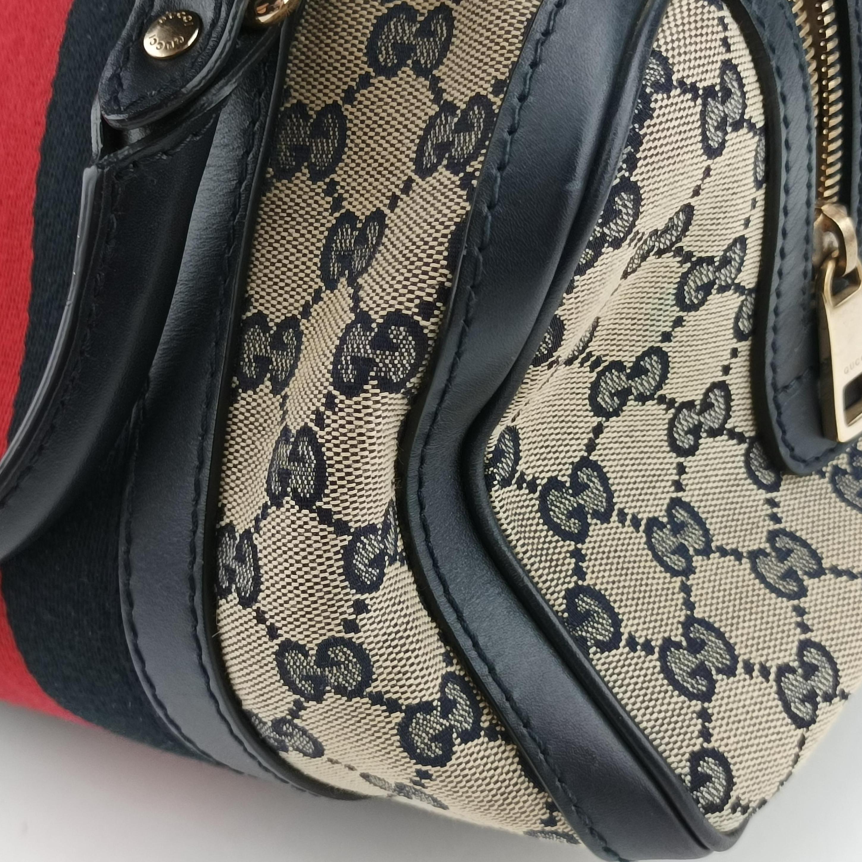 Vintage Gucci Sherry Line navy×red×beige canvas×leather 269876 handbag | stylenewstar