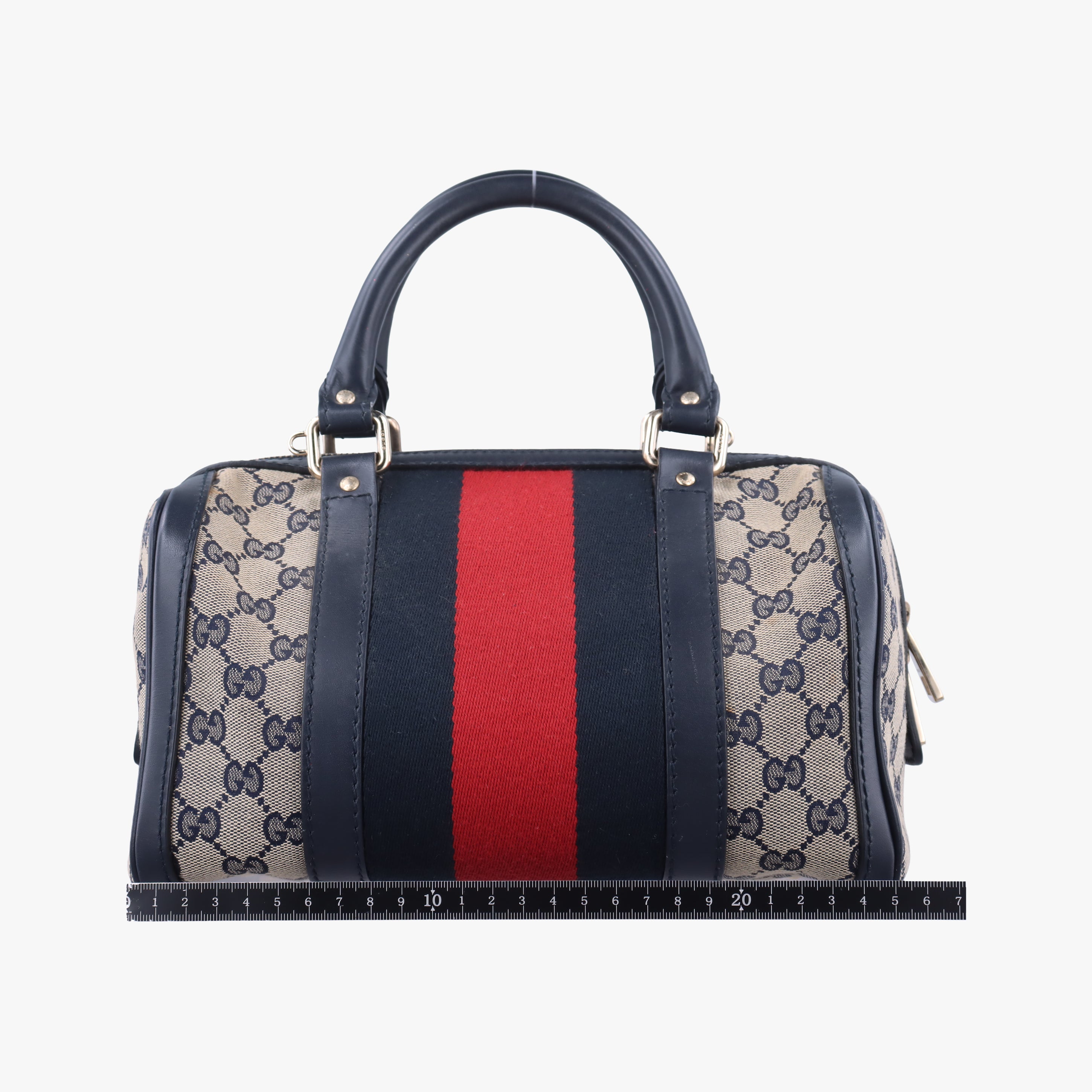 Vintage Gucci Sherry Line navy×red×beige canvas×leather 269876 handbag | stylenewstar