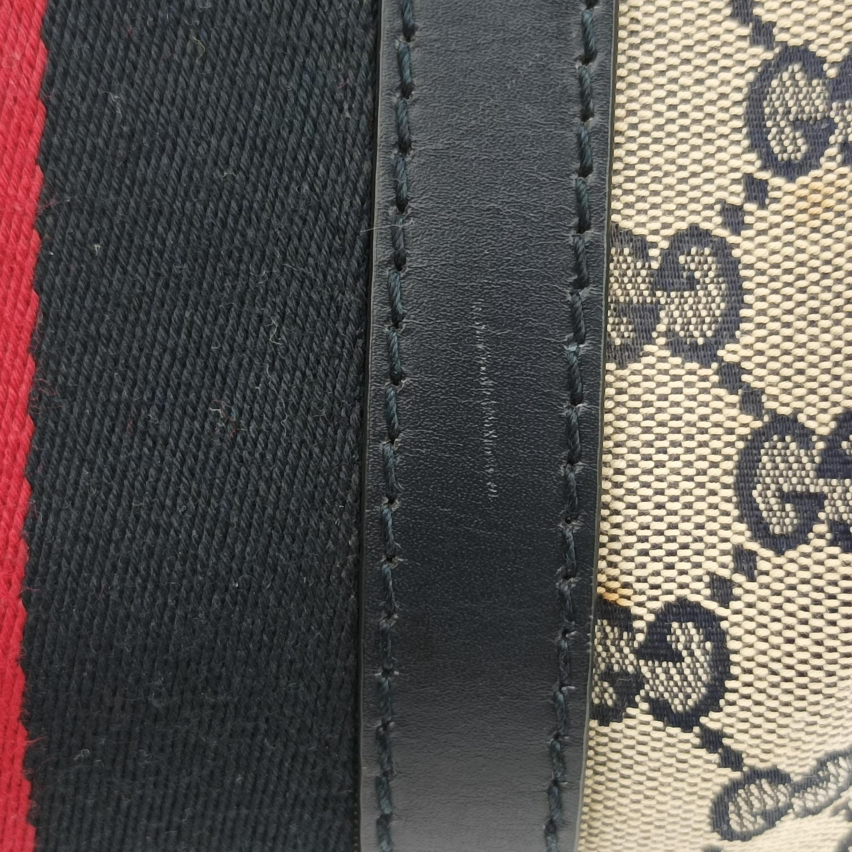 Vintage Gucci Sherry Line navy×red×beige canvas×leather 269876 handbag | stylenewstar