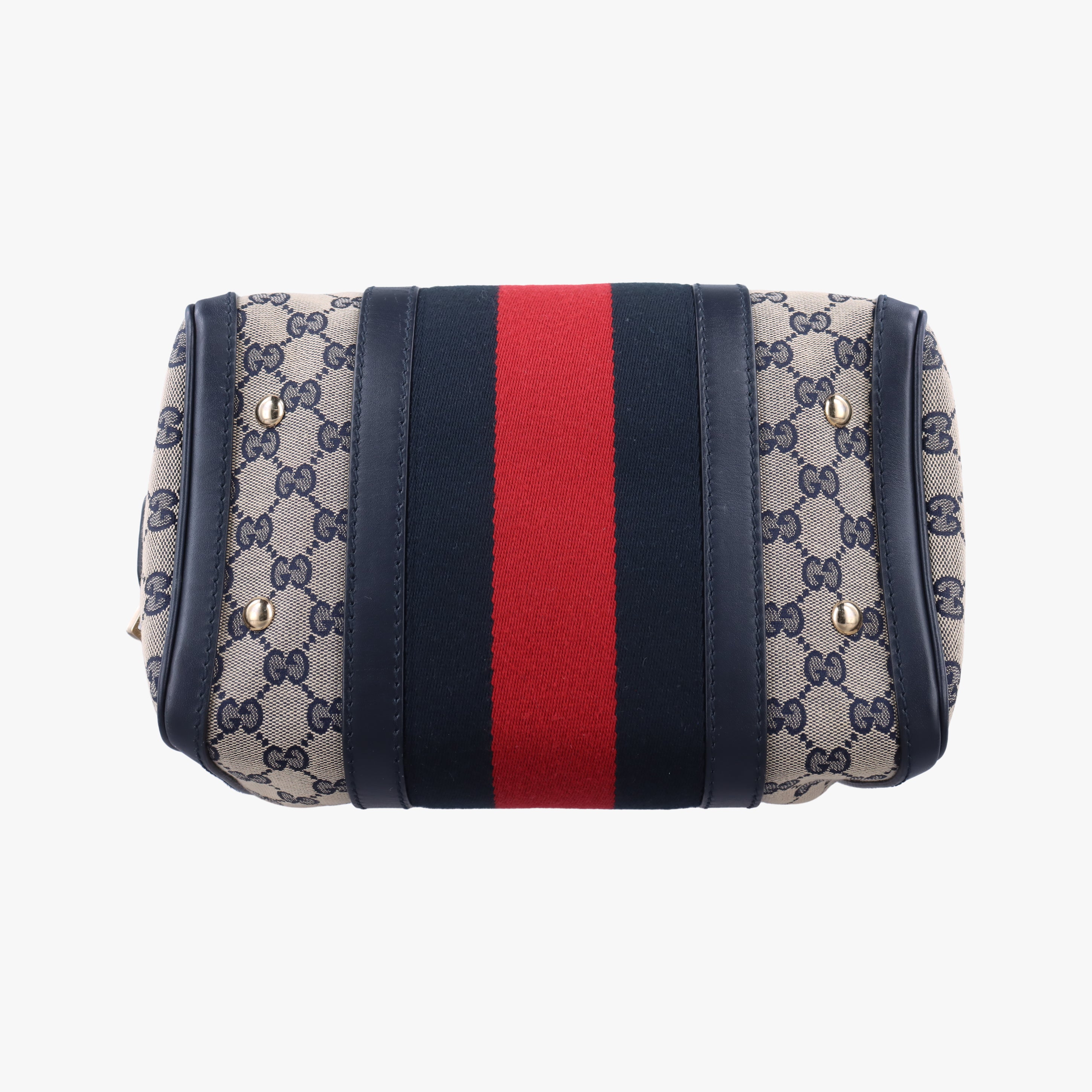 Vintage Gucci Sherry Line navy×red×beige canvas×leather 269876 handbag | stylenewstar