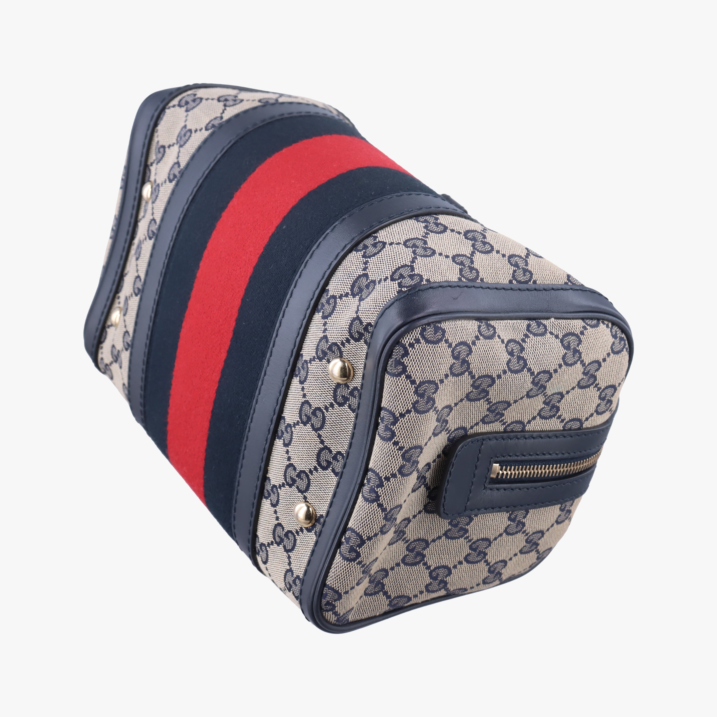 Vintage Gucci Sherry Line navy×red×beige canvas×leather 269876 handbag | stylenewstar