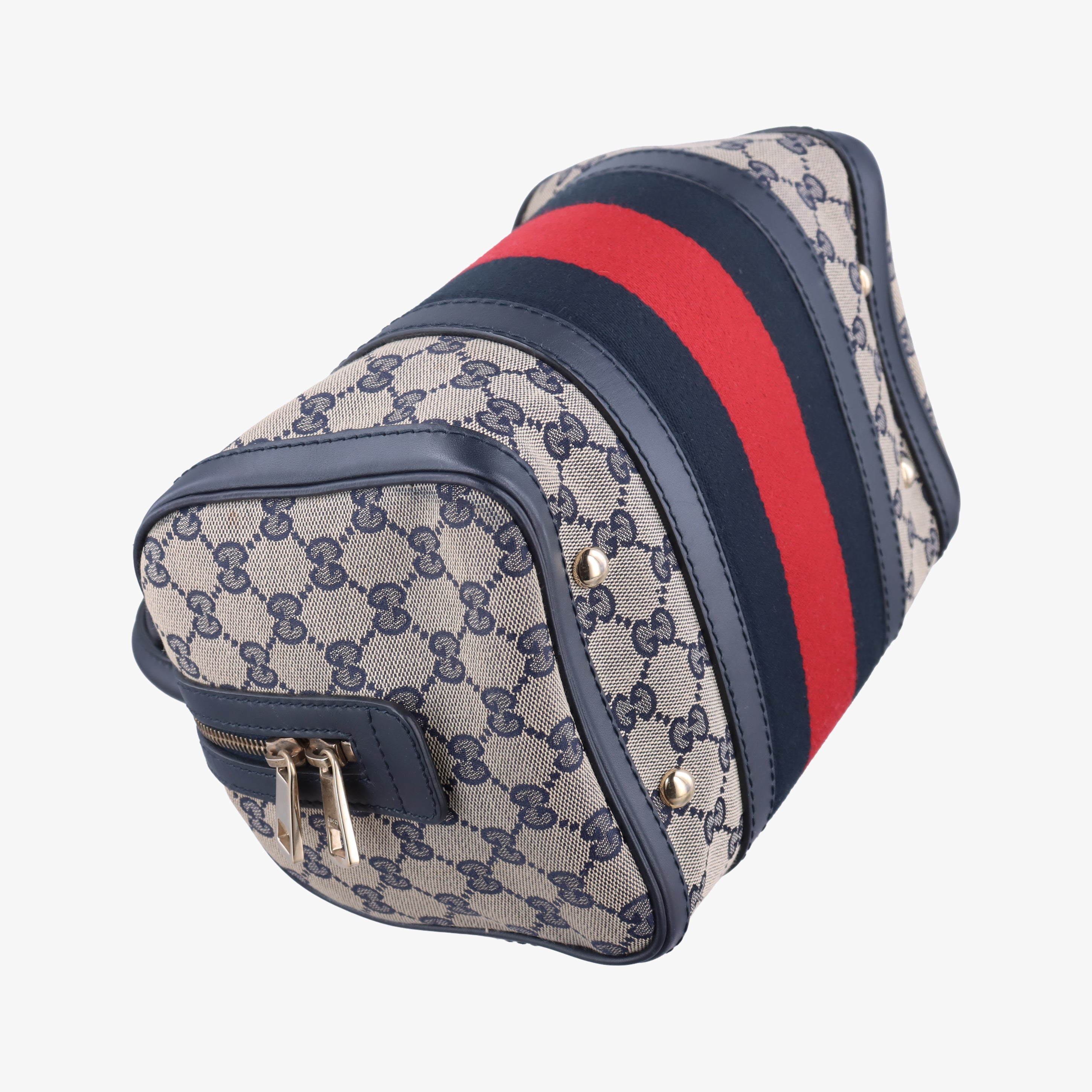 Vintage Gucci Sherry Line navy×red×beige canvas×leather 269876 handbag | stylenewstar