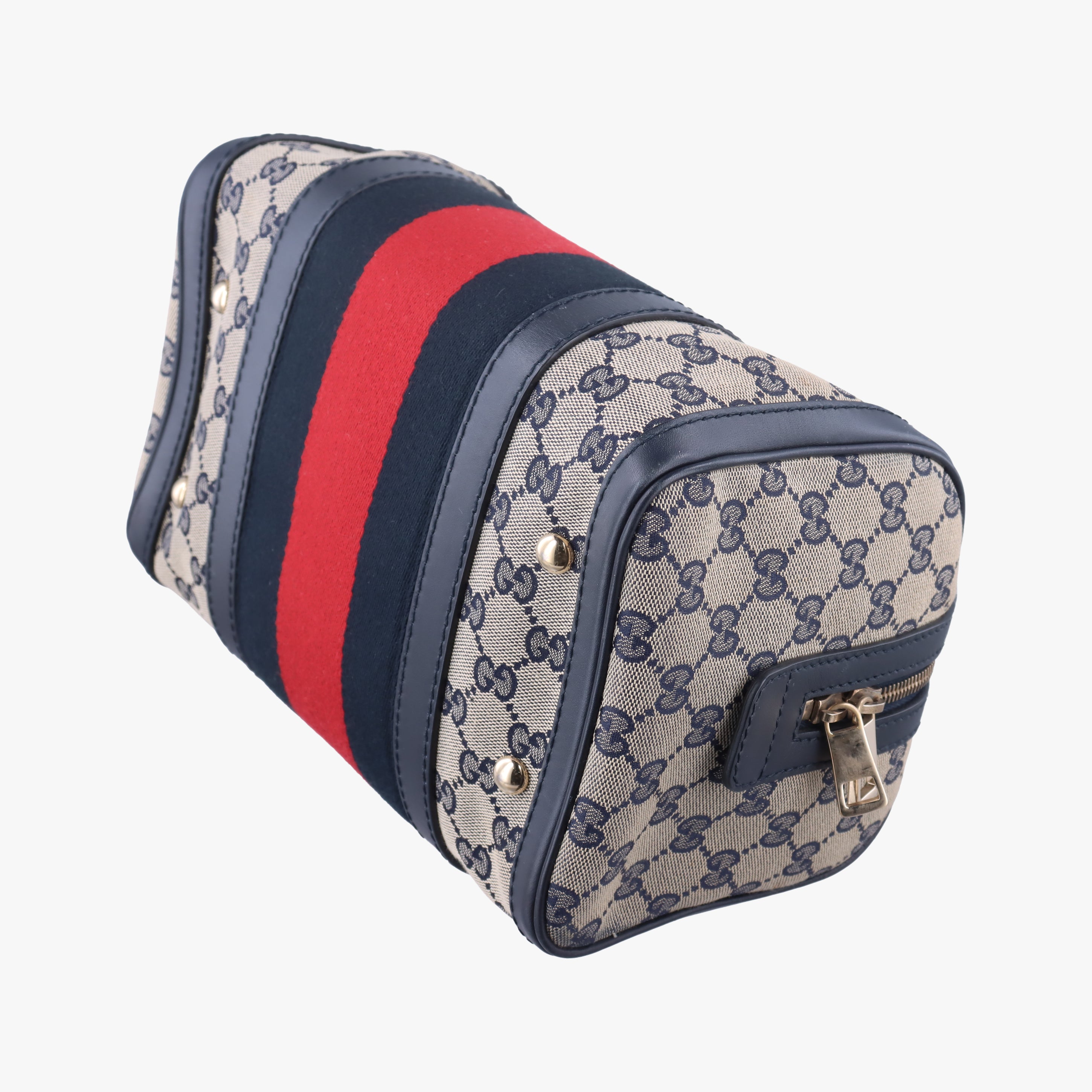 Vintage Gucci Sherry Line navy×red×beige canvas×leather 269876 handbag | stylenewstar