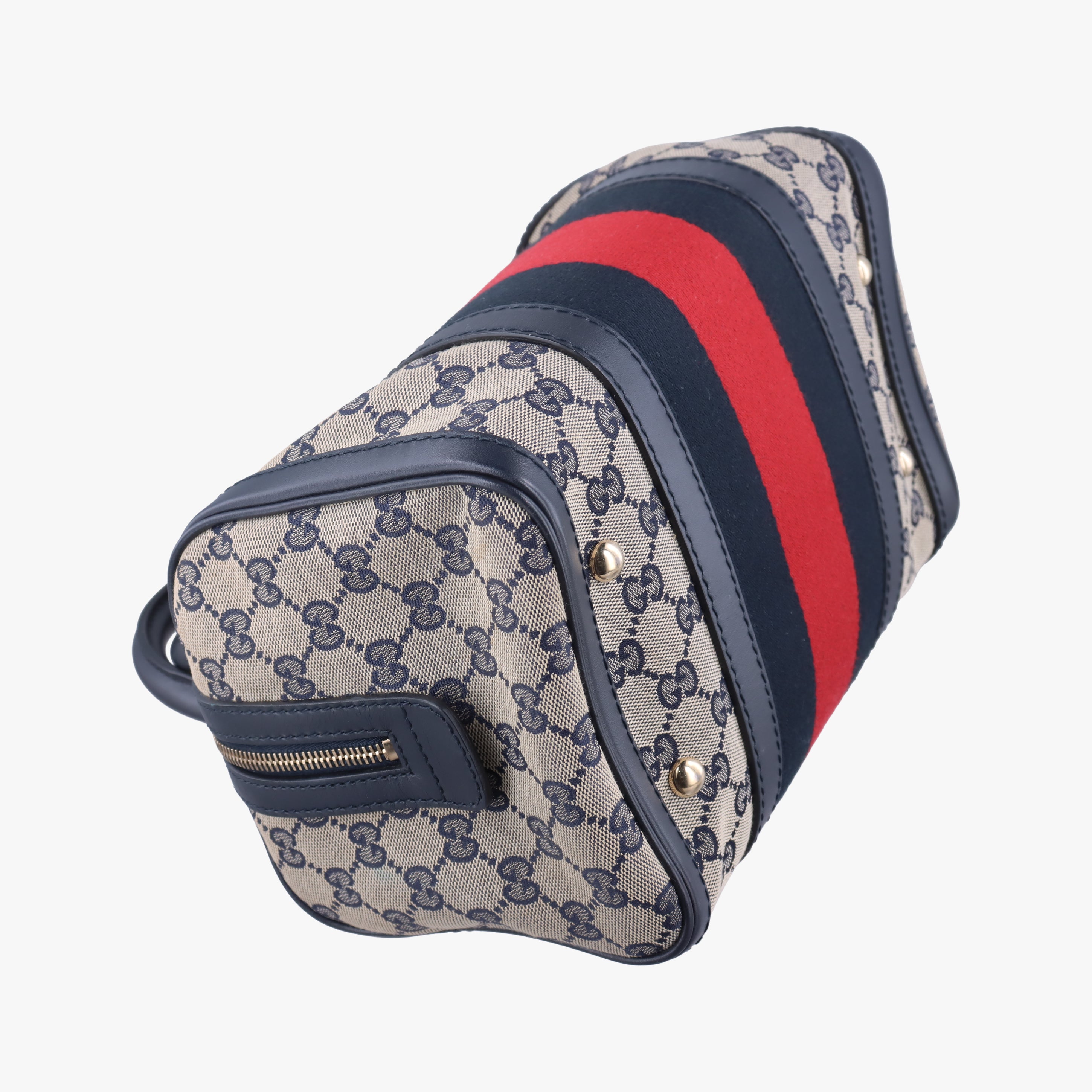 Vintage Gucci Sherry Line navy×red×beige canvas×leather 269876 handbag | stylenewstar