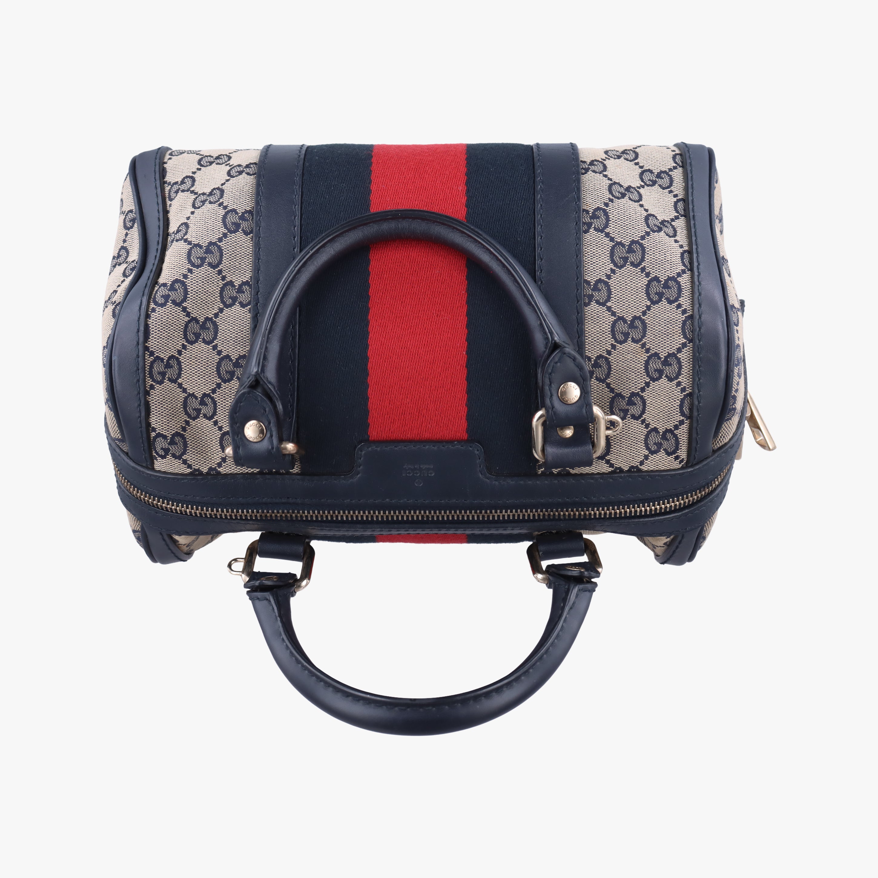 Vintage Gucci Sherry Line navy×red×beige canvas×leather 269876 handbag | stylenewstar