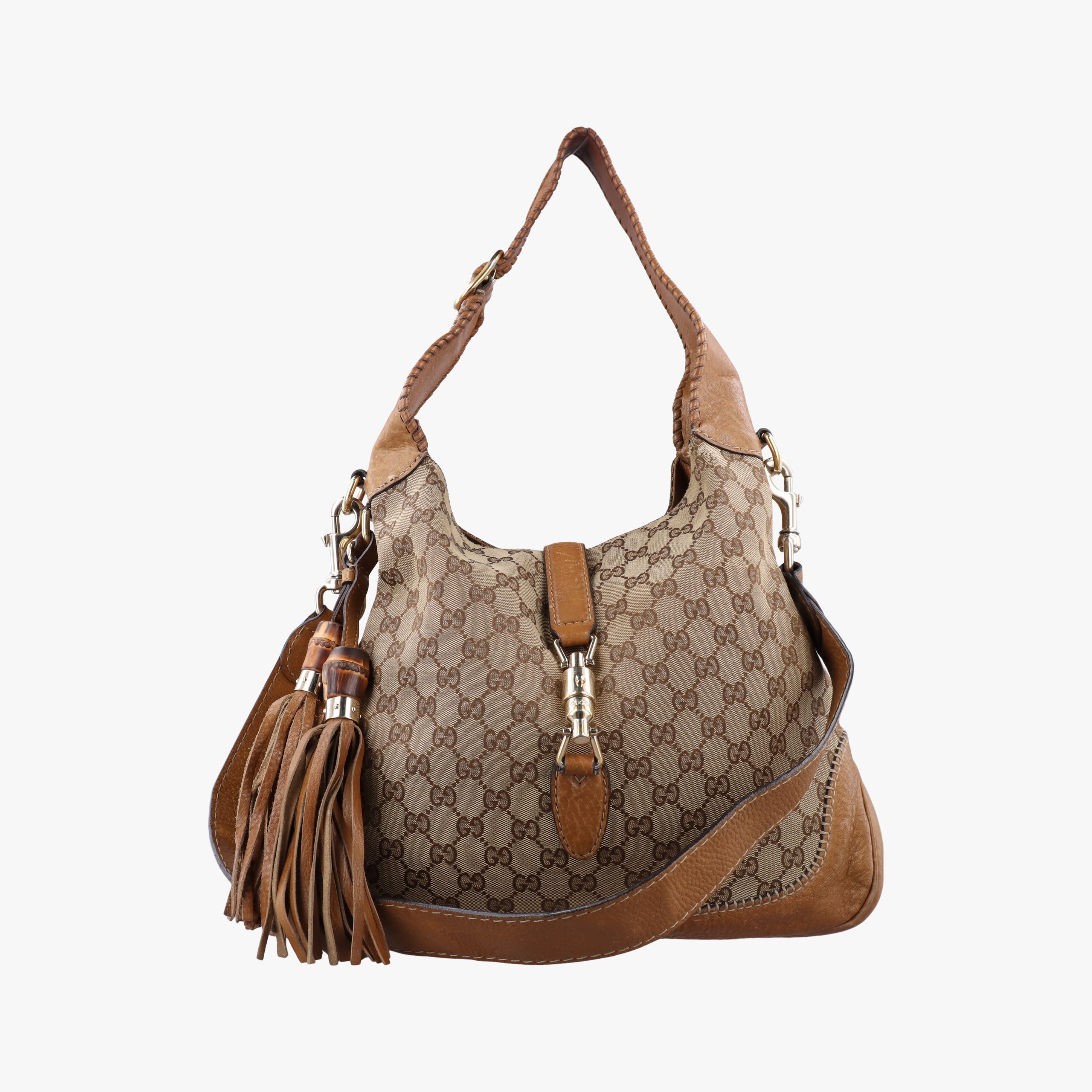 Pre-owned Gucci New Jackie beige×Brown canvas×leather 246907 shoulderbag | stylenewstar