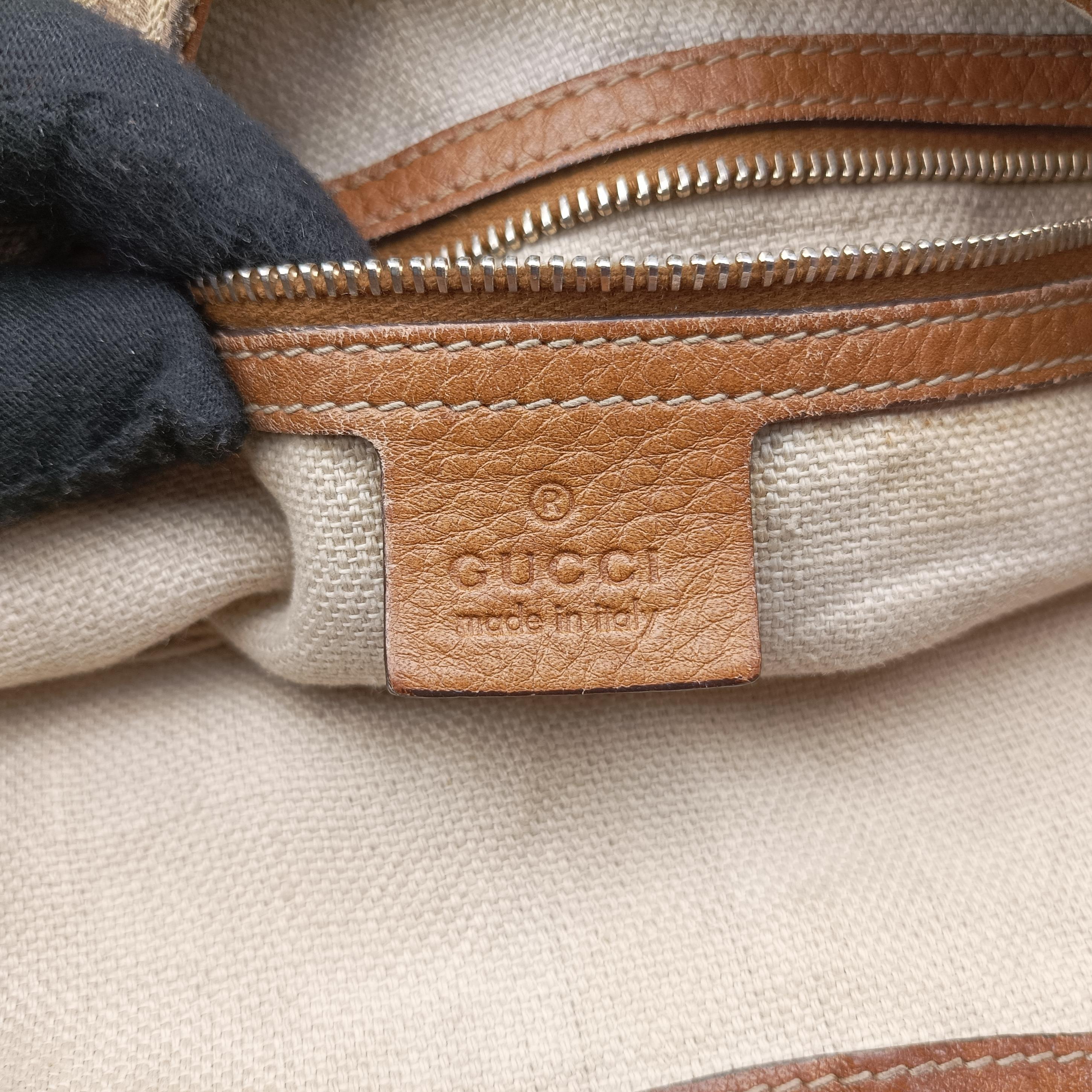 Pre-owned Gucci New Jackie beige×Brown canvas×leather 246907 shoulderbag | stylenewstar