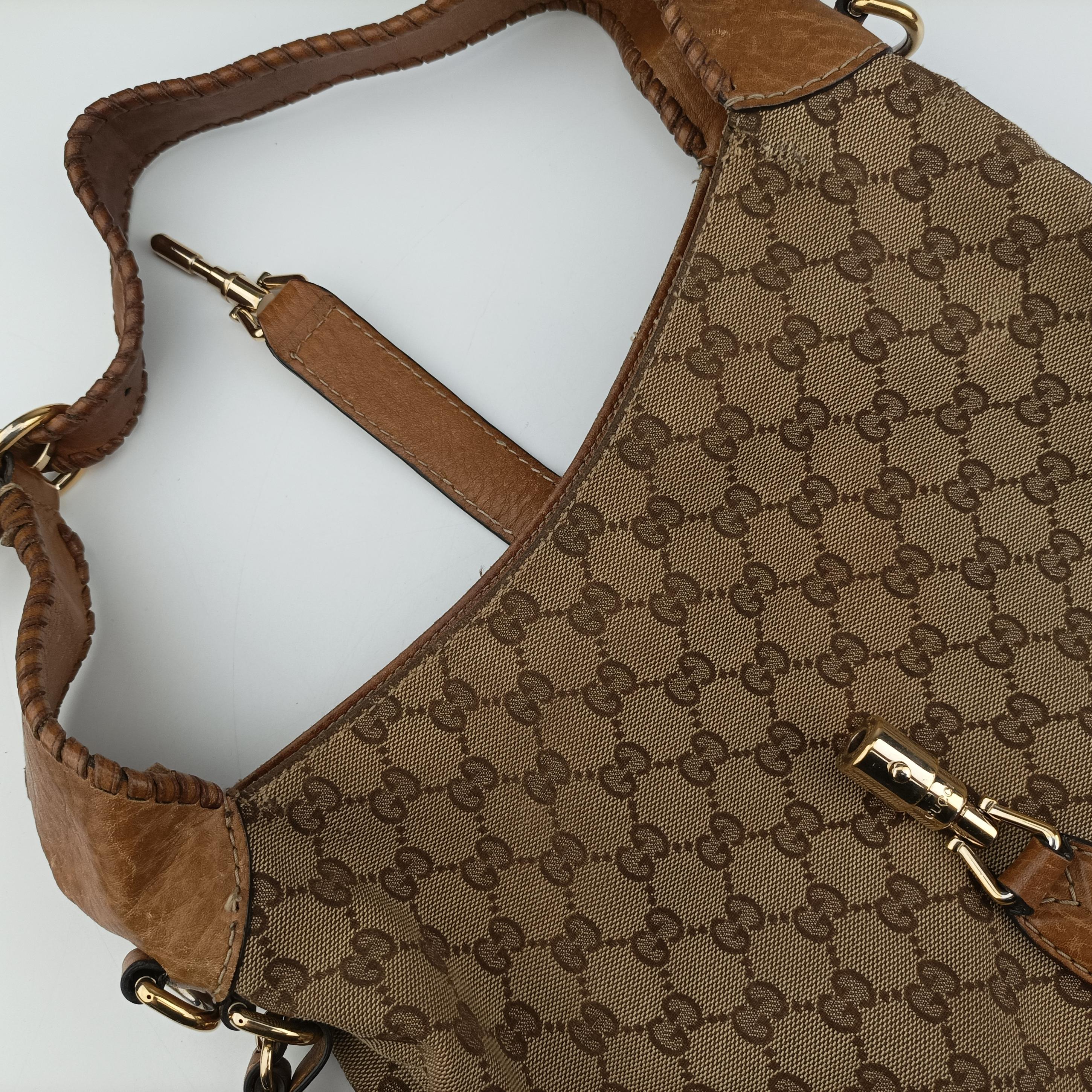 Pre-owned Gucci New Jackie beige×Brown canvas×leather 246907 shoulderbag | stylenewstar