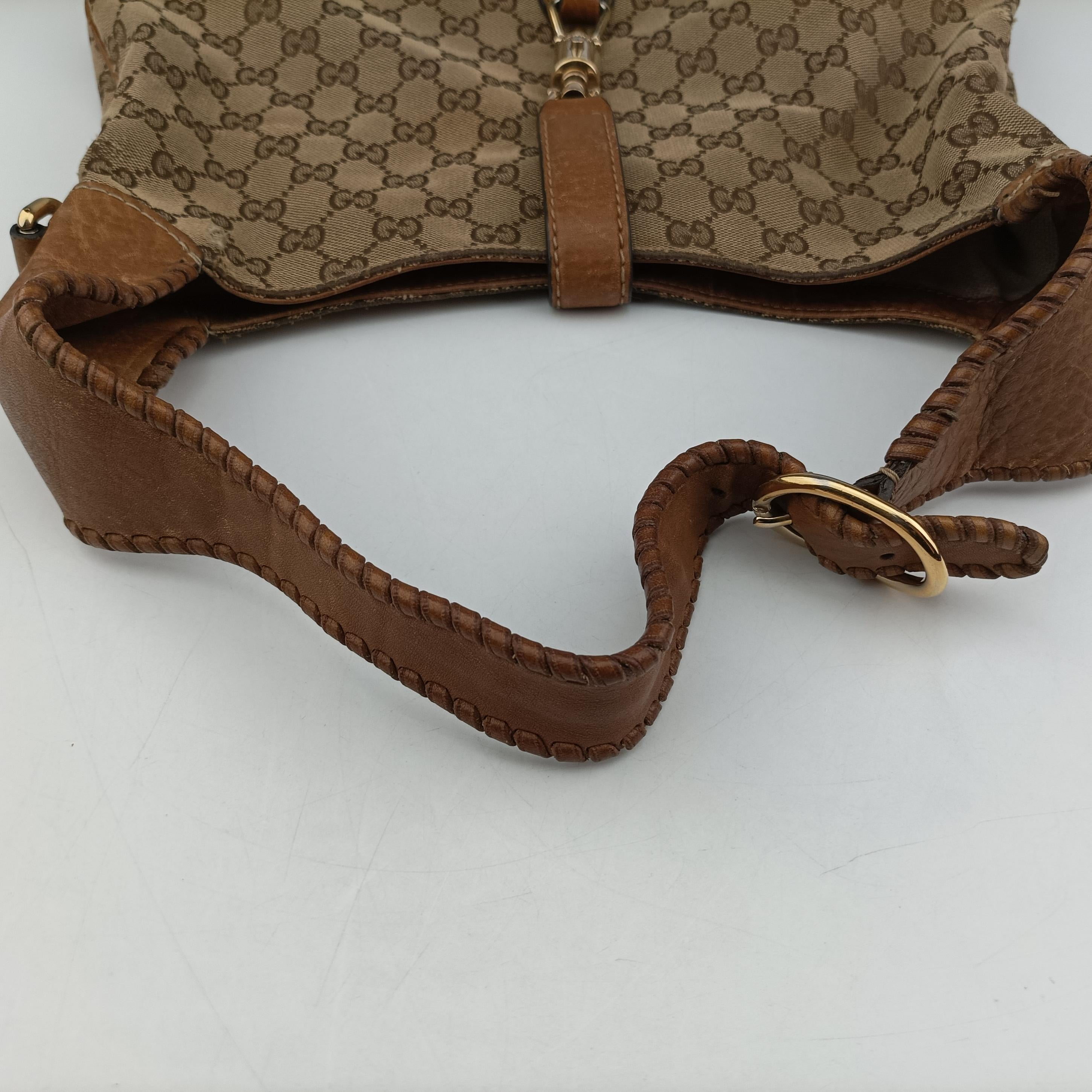 Pre-owned Gucci New Jackie beige×Brown canvas×leather 246907 shoulderbag | stylenewstar