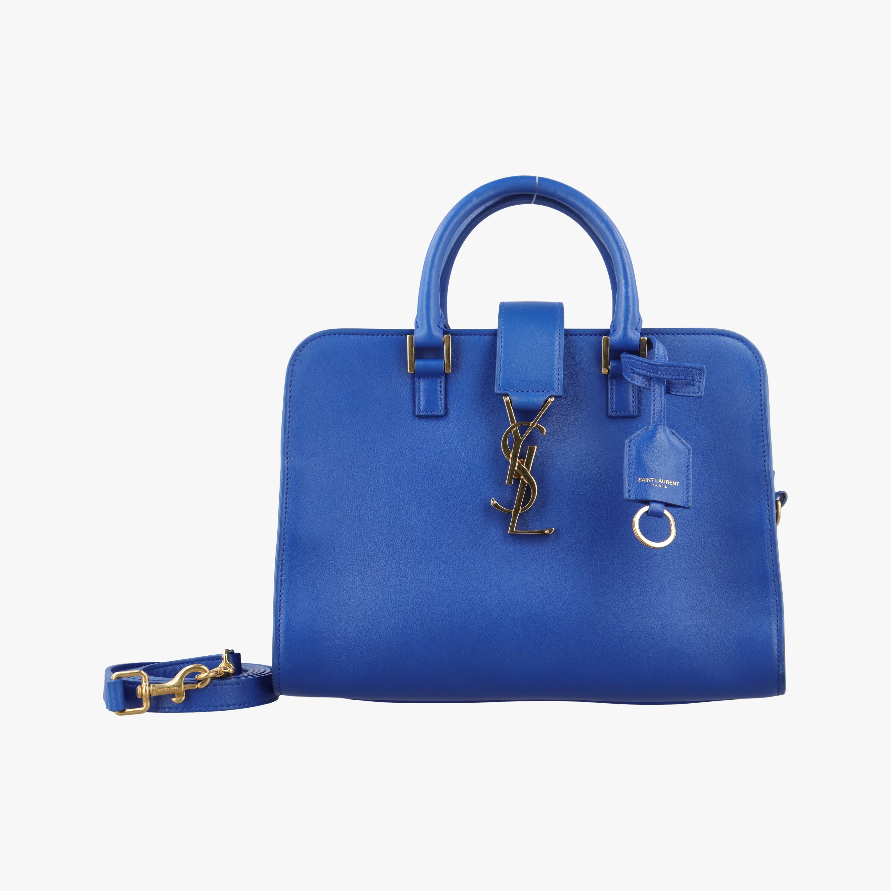 Pre-owned Yves Saint Laurent baby cabas Blue Leather 372087 shoulderbag | stylenewstar