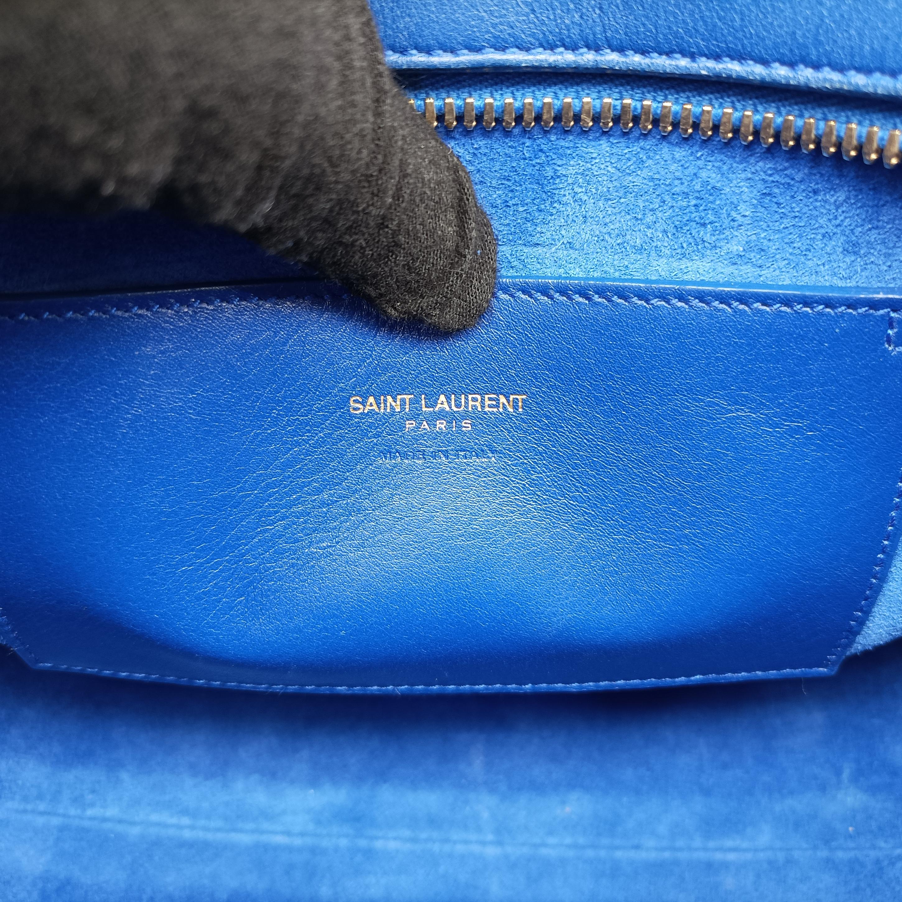 Pre-owned Yves Saint Laurent baby cabas Blue Leather 372087 shoulderbag | stylenewstar