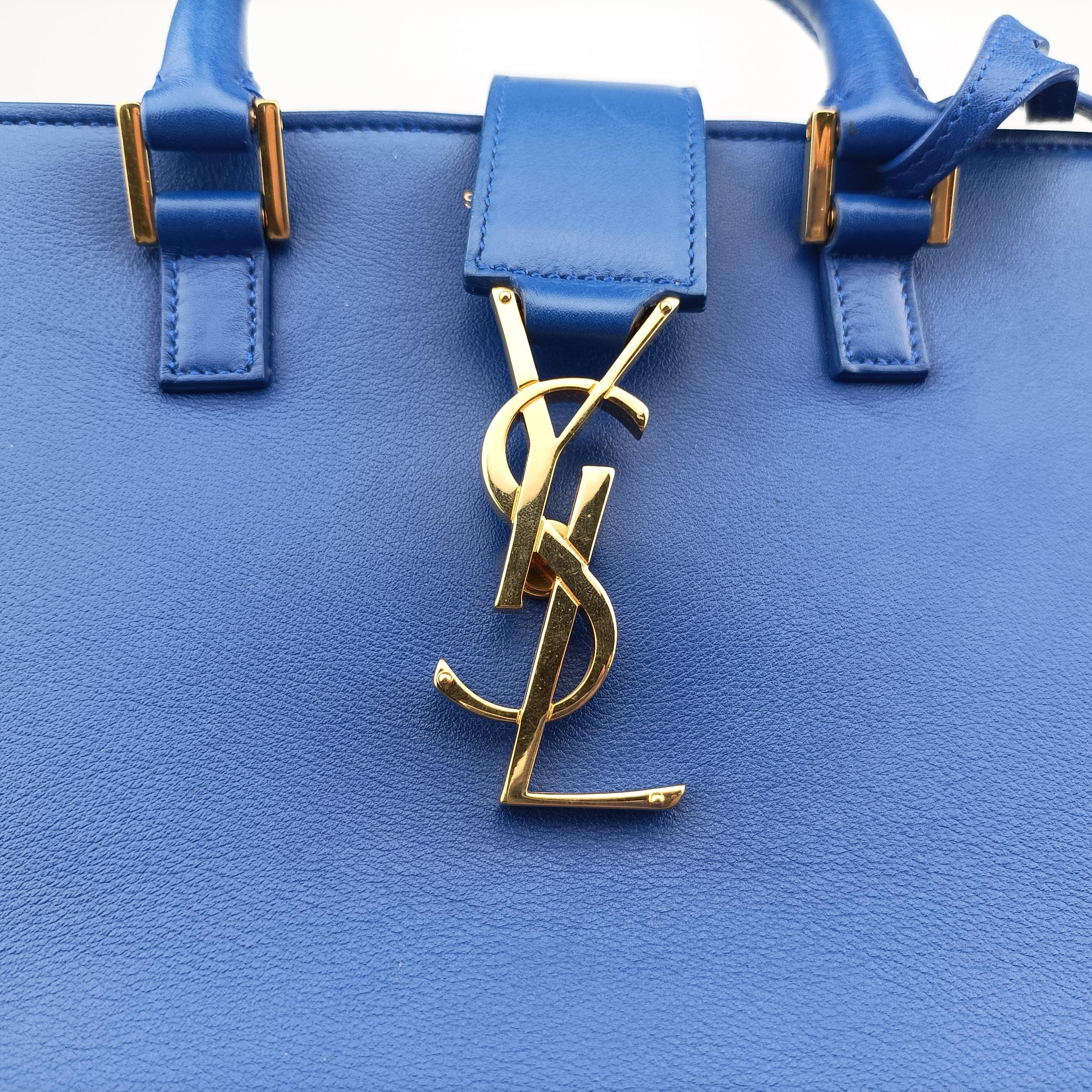 Pre-owned Yves Saint Laurent baby cabas Blue Leather 372087 shoulderbag | stylenewstar