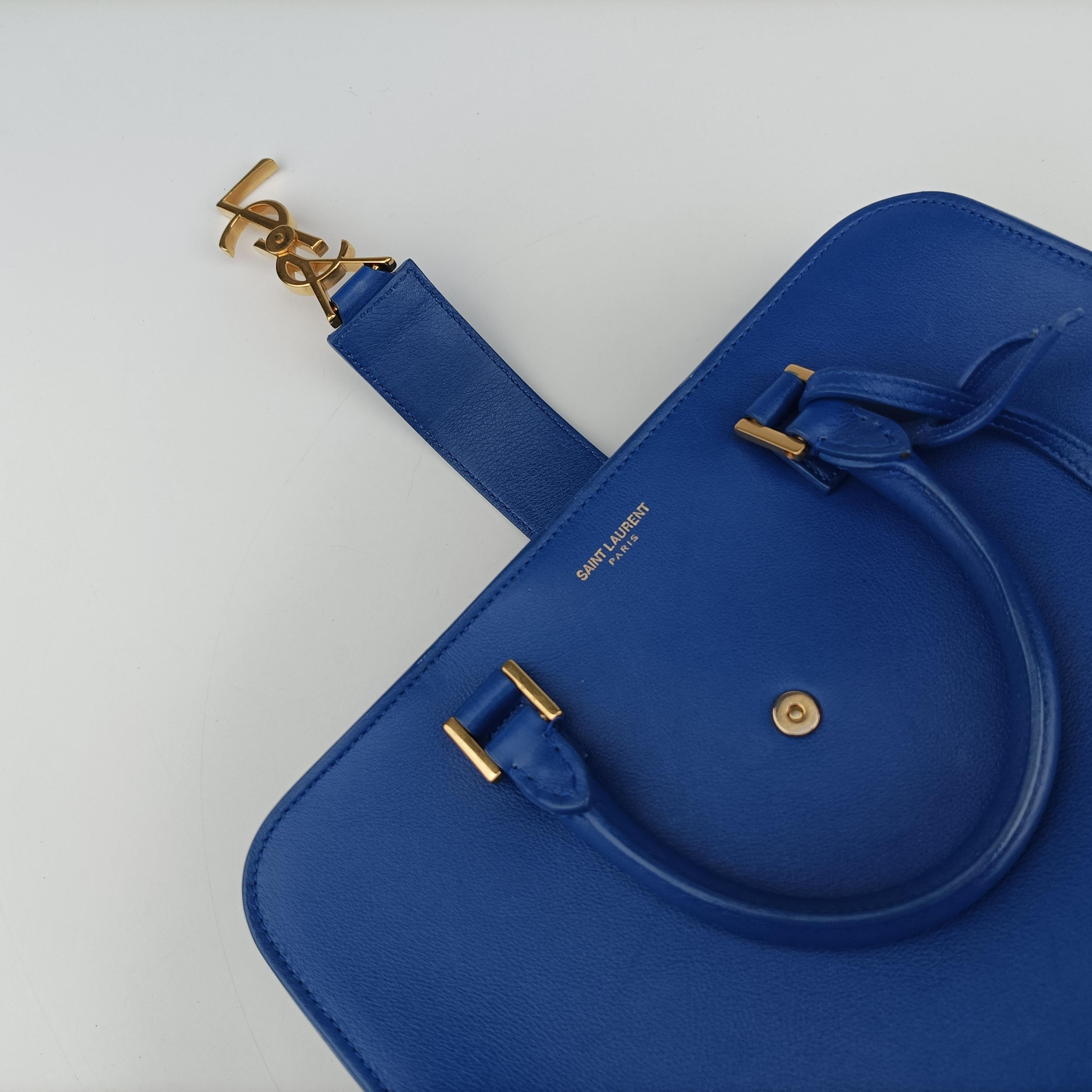 Pre-owned Yves Saint Laurent baby cabas Blue Leather 372087 shoulderbag | stylenewstar