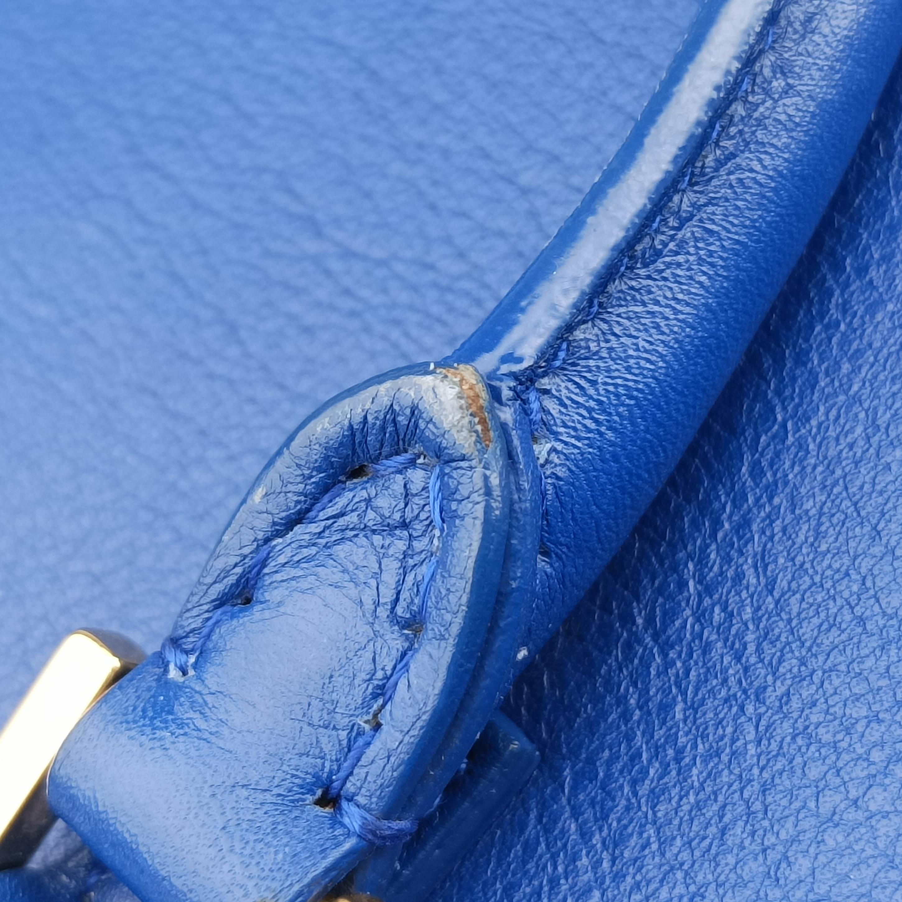 Pre-owned Yves Saint Laurent baby cabas Blue Leather 372087 shoulderbag | stylenewstar