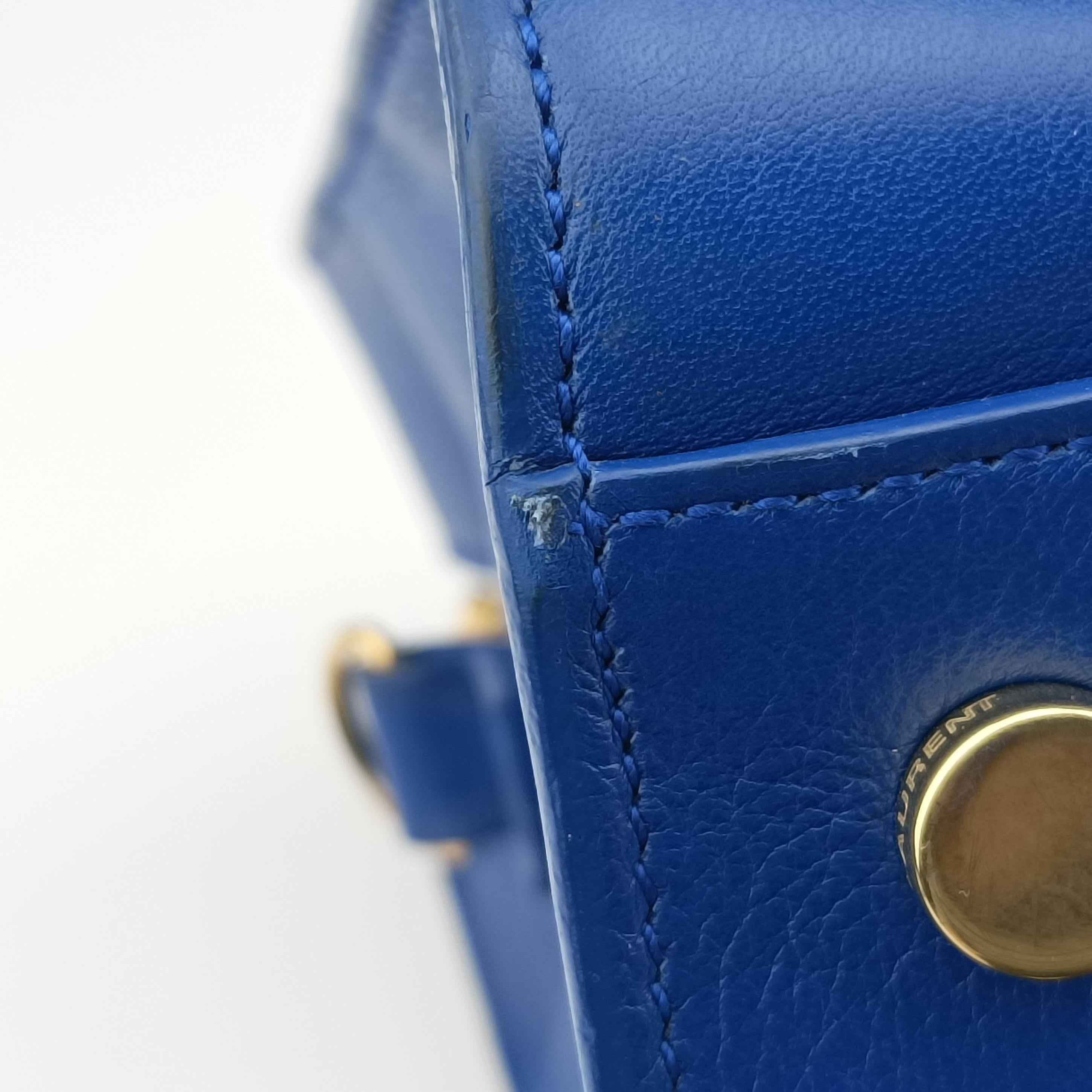 Pre-owned Yves Saint Laurent baby cabas Blue Leather 372087 shoulderbag | stylenewstar