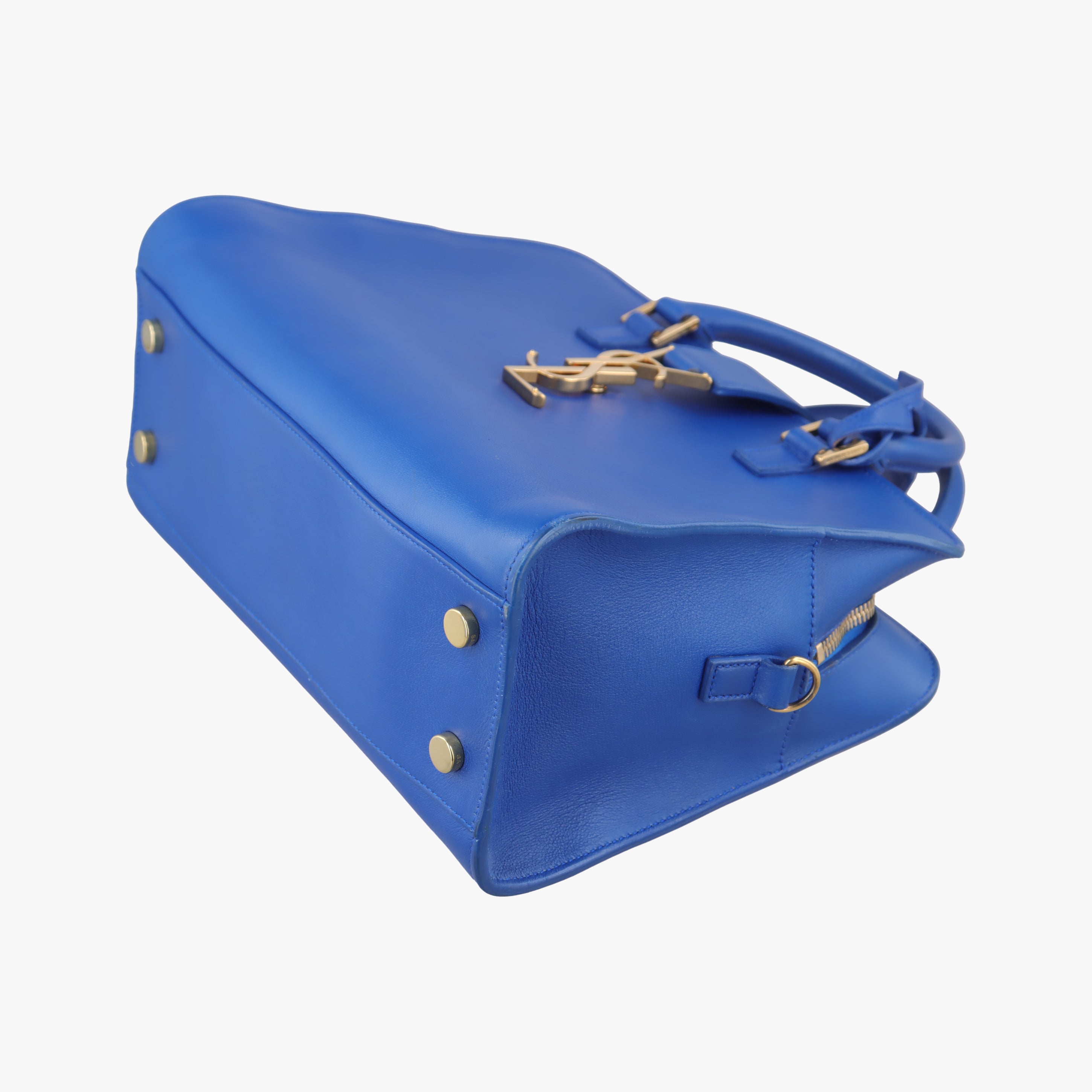 Pre-owned Yves Saint Laurent baby cabas Blue Leather 372087 shoulderbag | stylenewstar