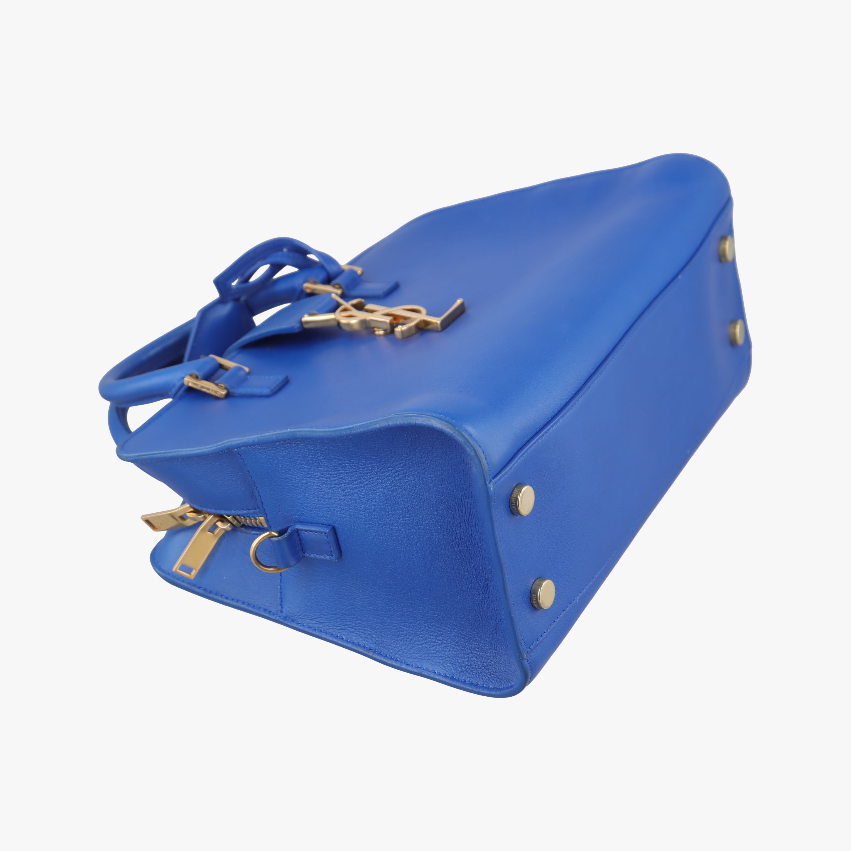 Pre-owned Yves Saint Laurent baby cabas Blue Leather 372087 shoulderbag | stylenewstar