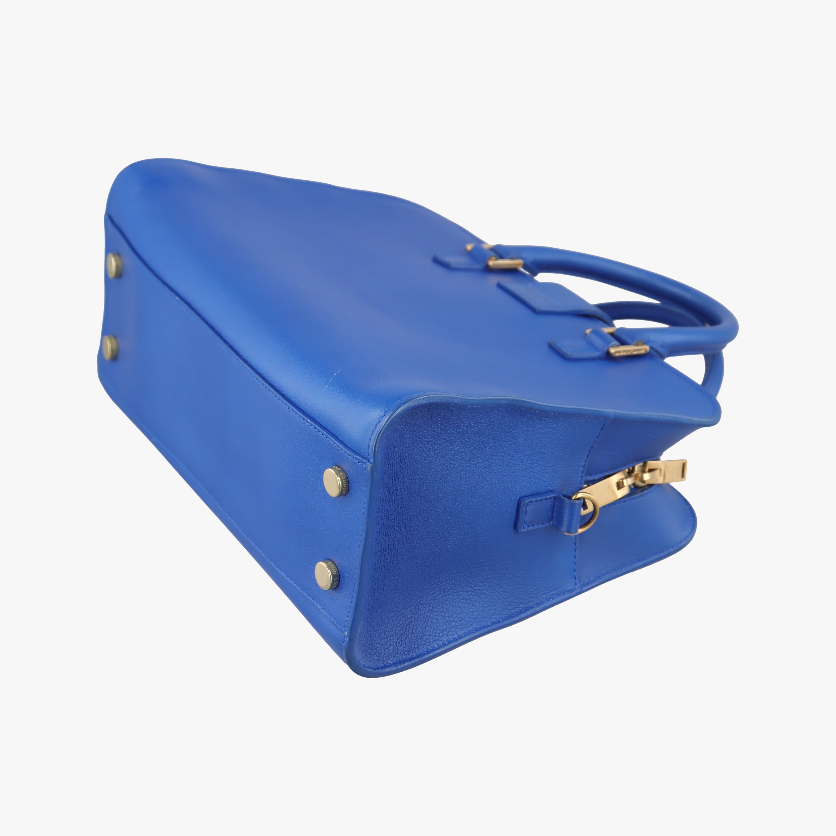 Pre-owned Yves Saint Laurent baby cabas Blue Leather 372087 shoulderbag | stylenewstar