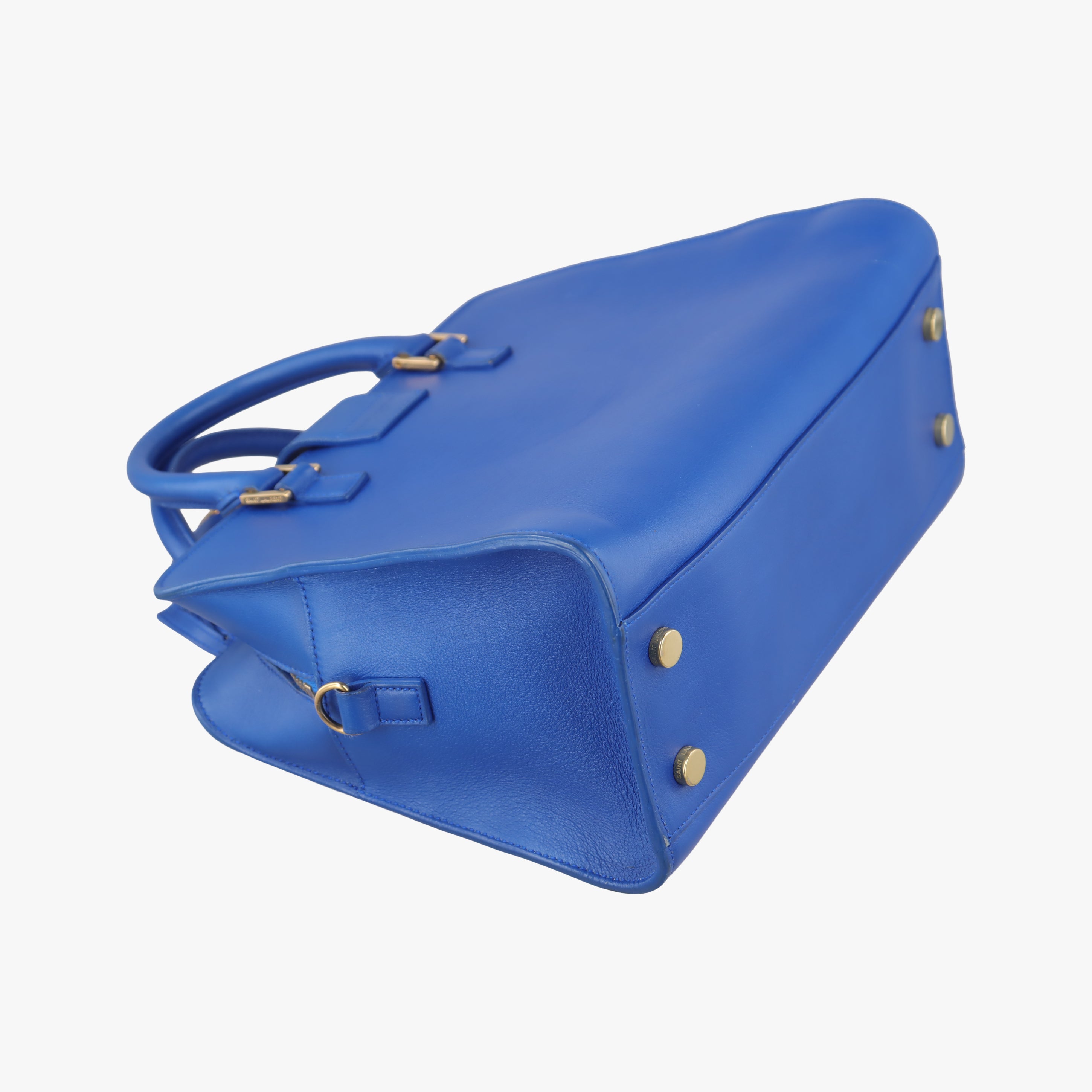 Pre-owned Yves Saint Laurent baby cabas Blue Leather 372087 shoulderbag | stylenewstar
