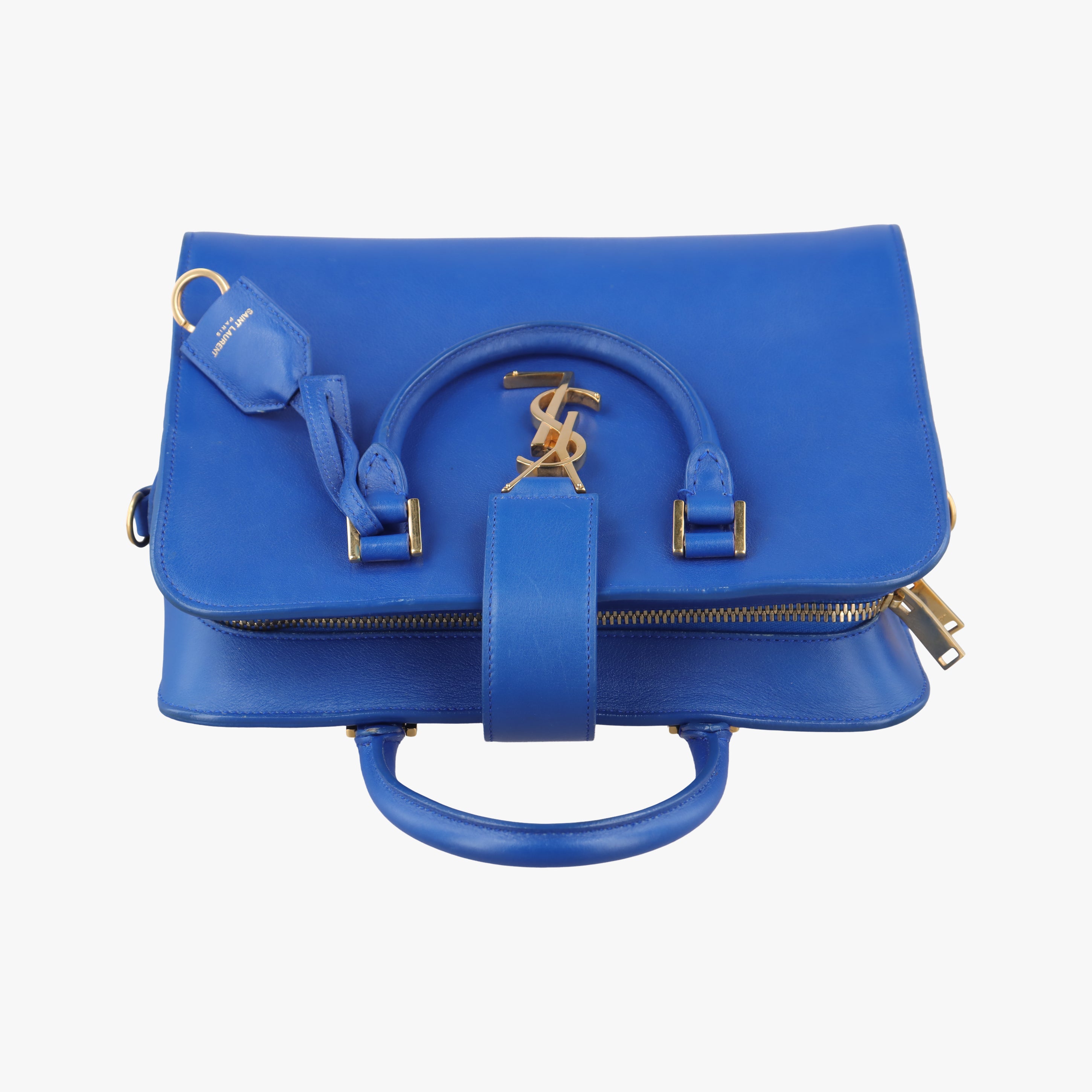 Pre-owned Yves Saint Laurent baby cabas Blue Leather 372087 shoulderbag | stylenewstar