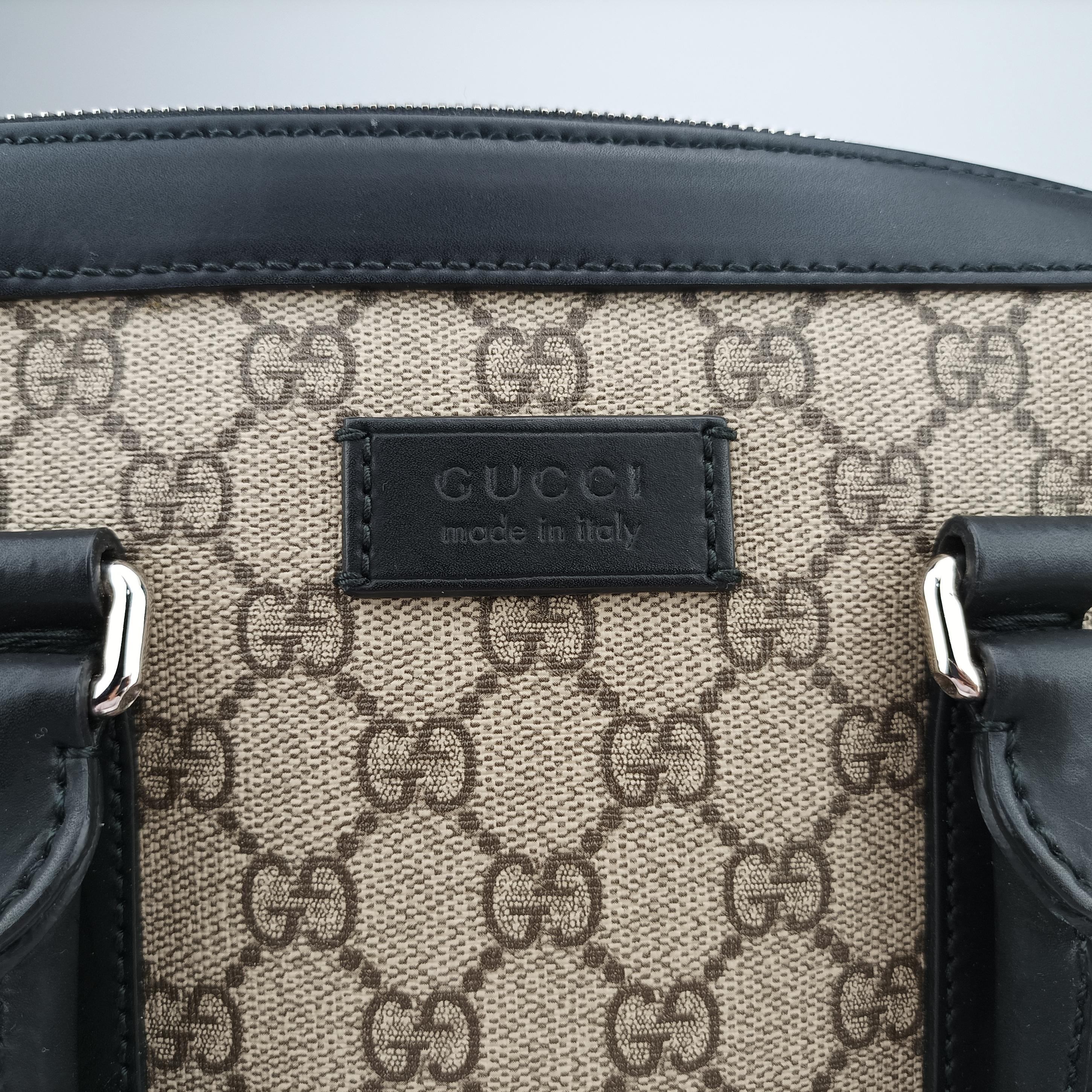 Pre-owned Gucci GG Supreme Brown×Black PVC coated canvas×Leather 450944 handbag | stylenewstar