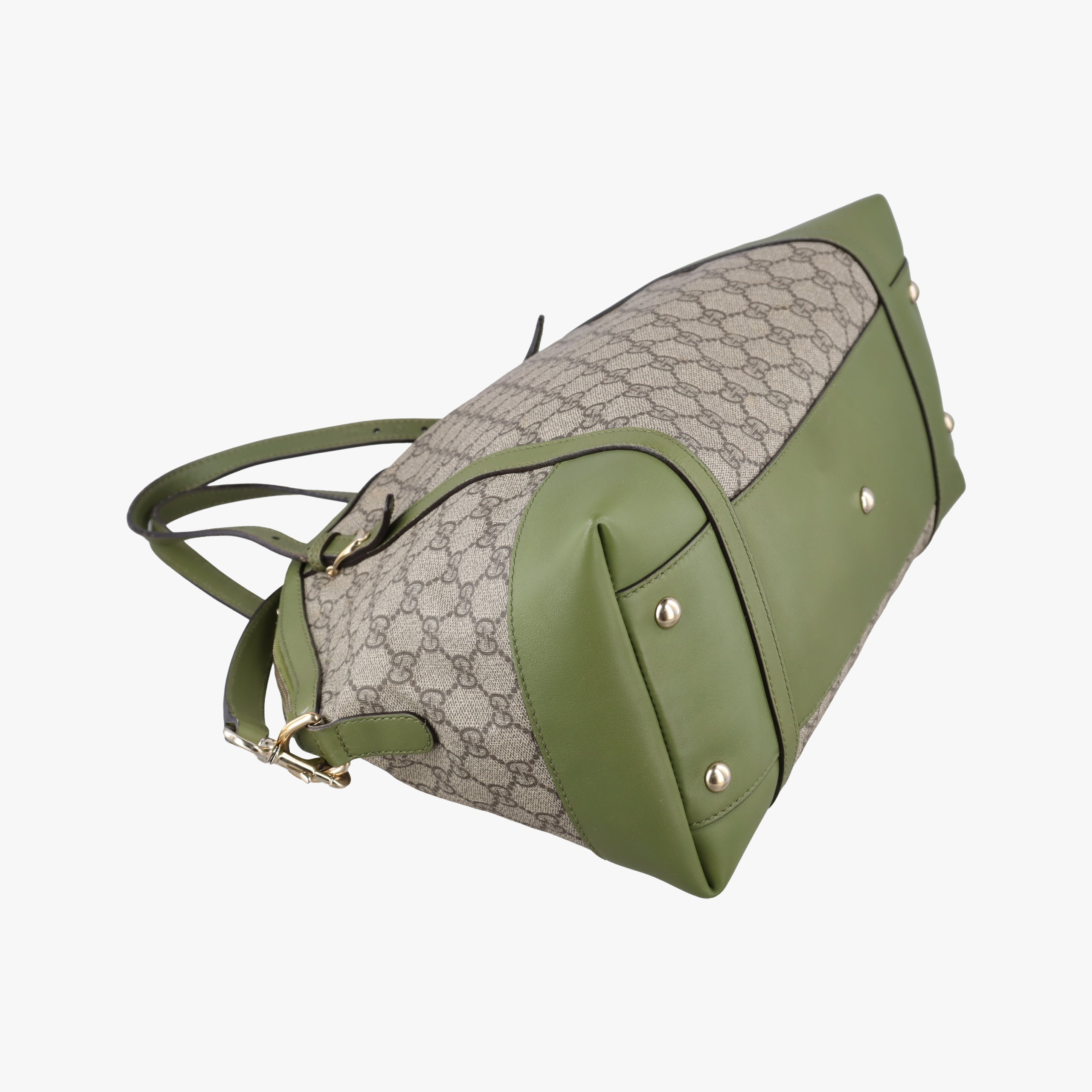 Pre-owned Gucci GG Supreme Medium Nice Dome Beige×green PVC coated canvas×Leather 309614 handbag | stylenewstar