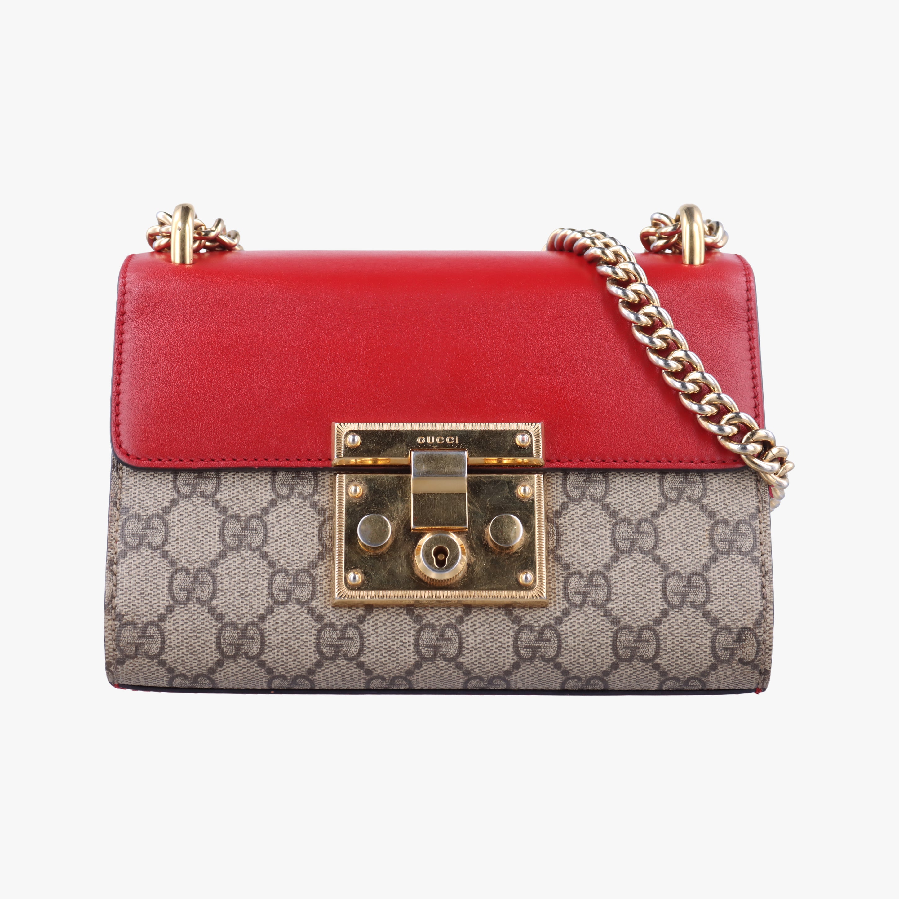 Pre-owned Gucci Padlock Beige×red×pink PVC coated canvas×leather 409487 shoulderbag | stylenewstar