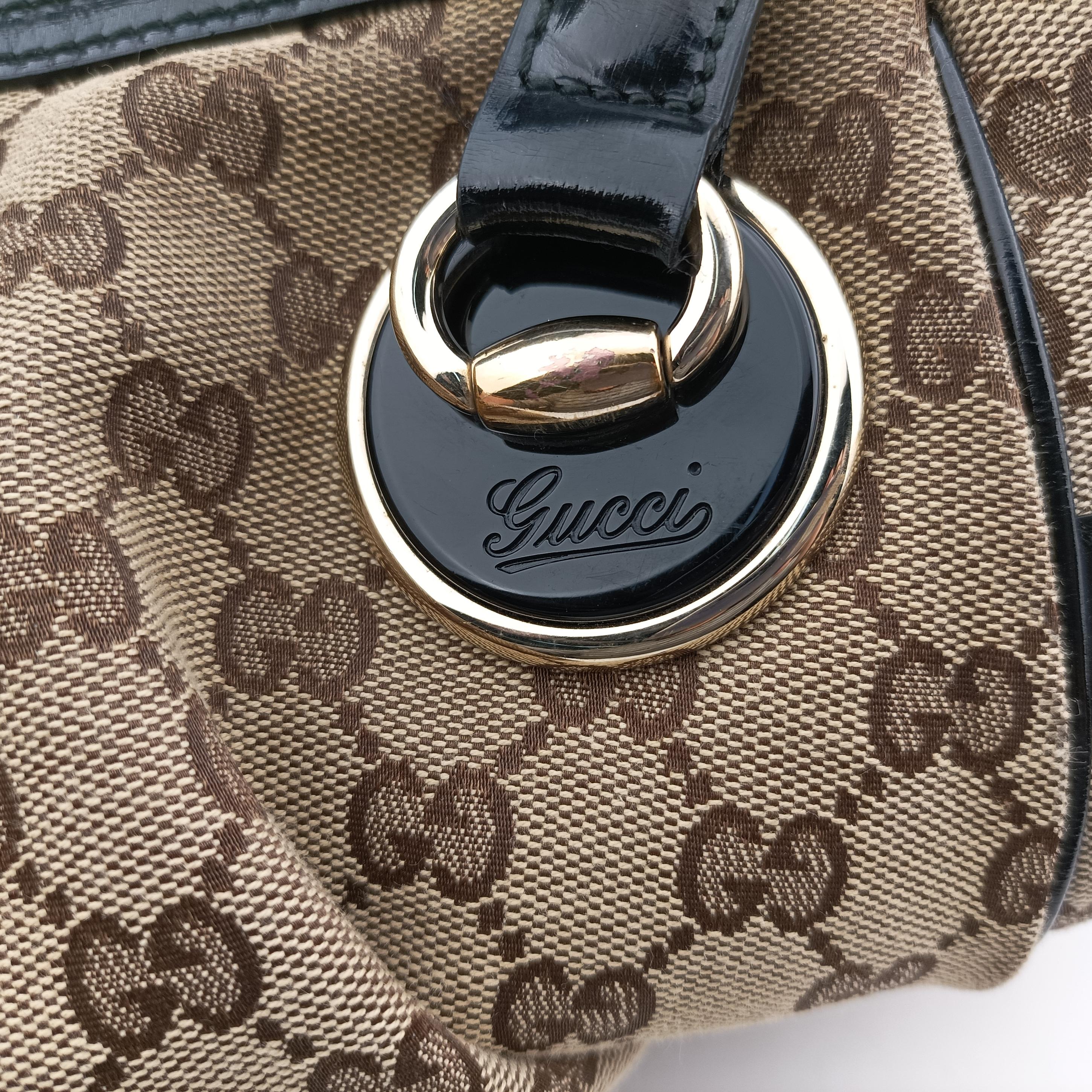 Pre-owned Gucci GG canvas beige×black Canvas 203528 handbag | stylenewstar