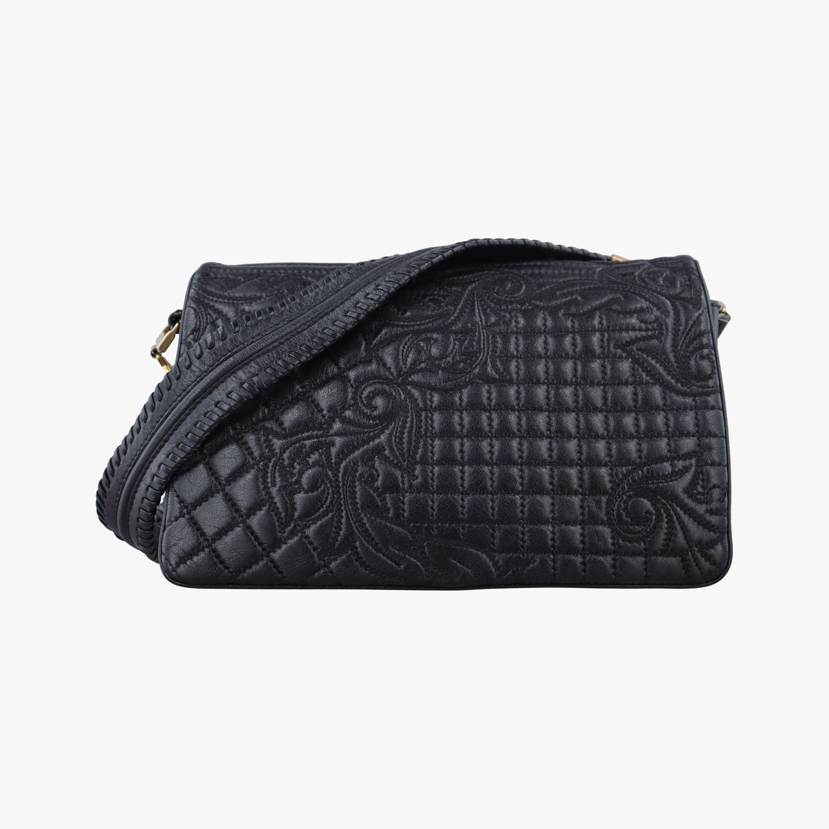 Pre-owned VERSACE Vanitas quilted baroque Black Leather  shoulderbag | stylenewstar