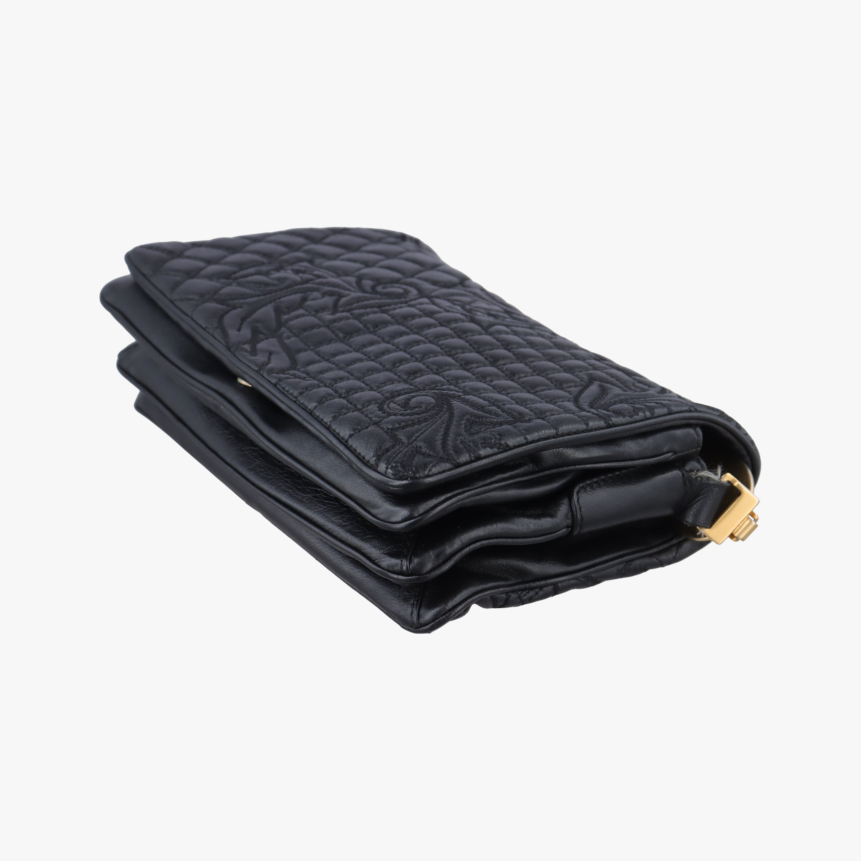 Pre-owned VERSACE Vanitas quilted baroque Black Leather  shoulderbag | stylenewstar