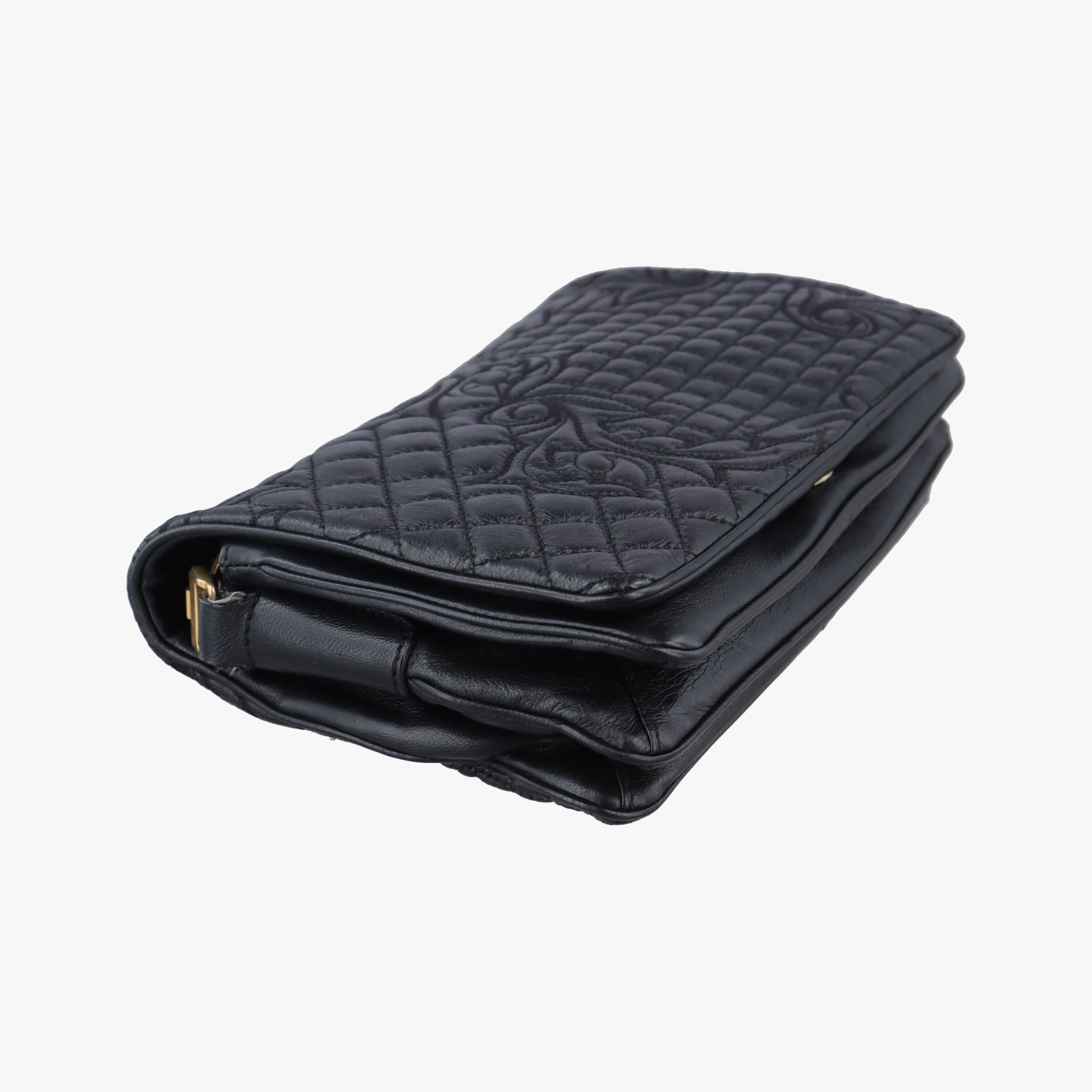 Pre-owned VERSACE Vanitas quilted baroque Black Leather  shoulderbag | stylenewstar