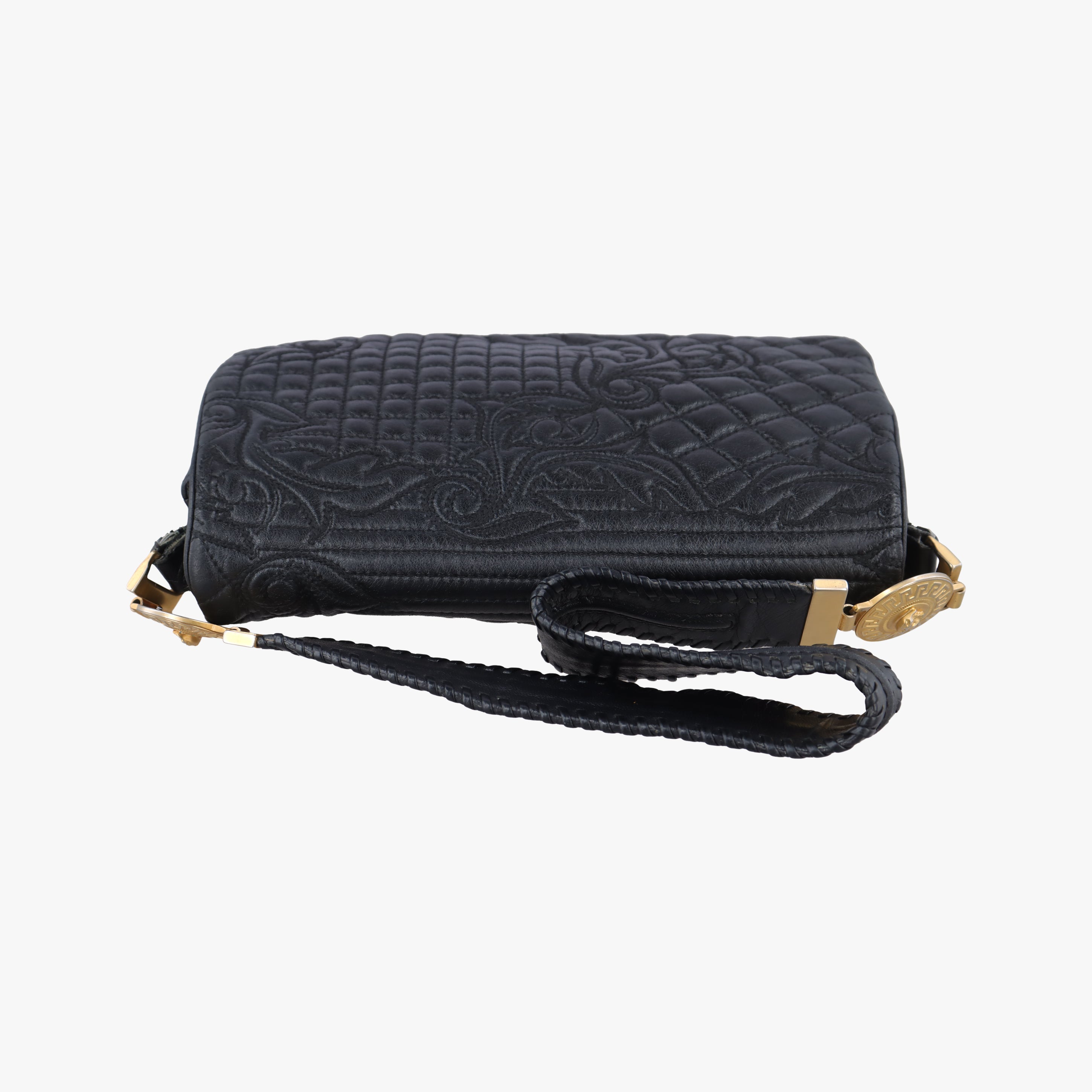 Pre-owned VERSACE Vanitas quilted baroque Black Leather  shoulderbag | stylenewstar