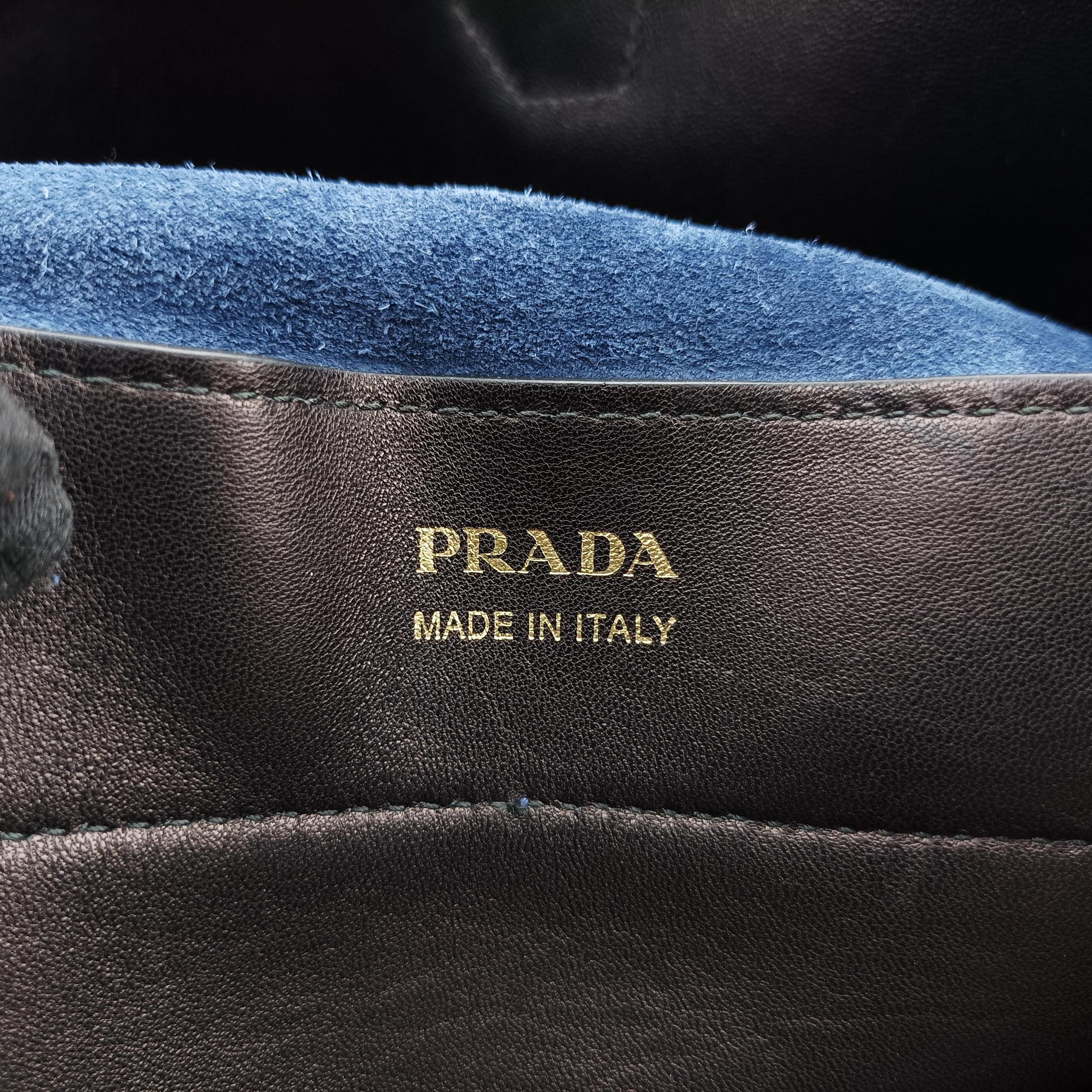 Pre-owned Prada Medium Double Blue suede  shoulderbag | stylenewstar