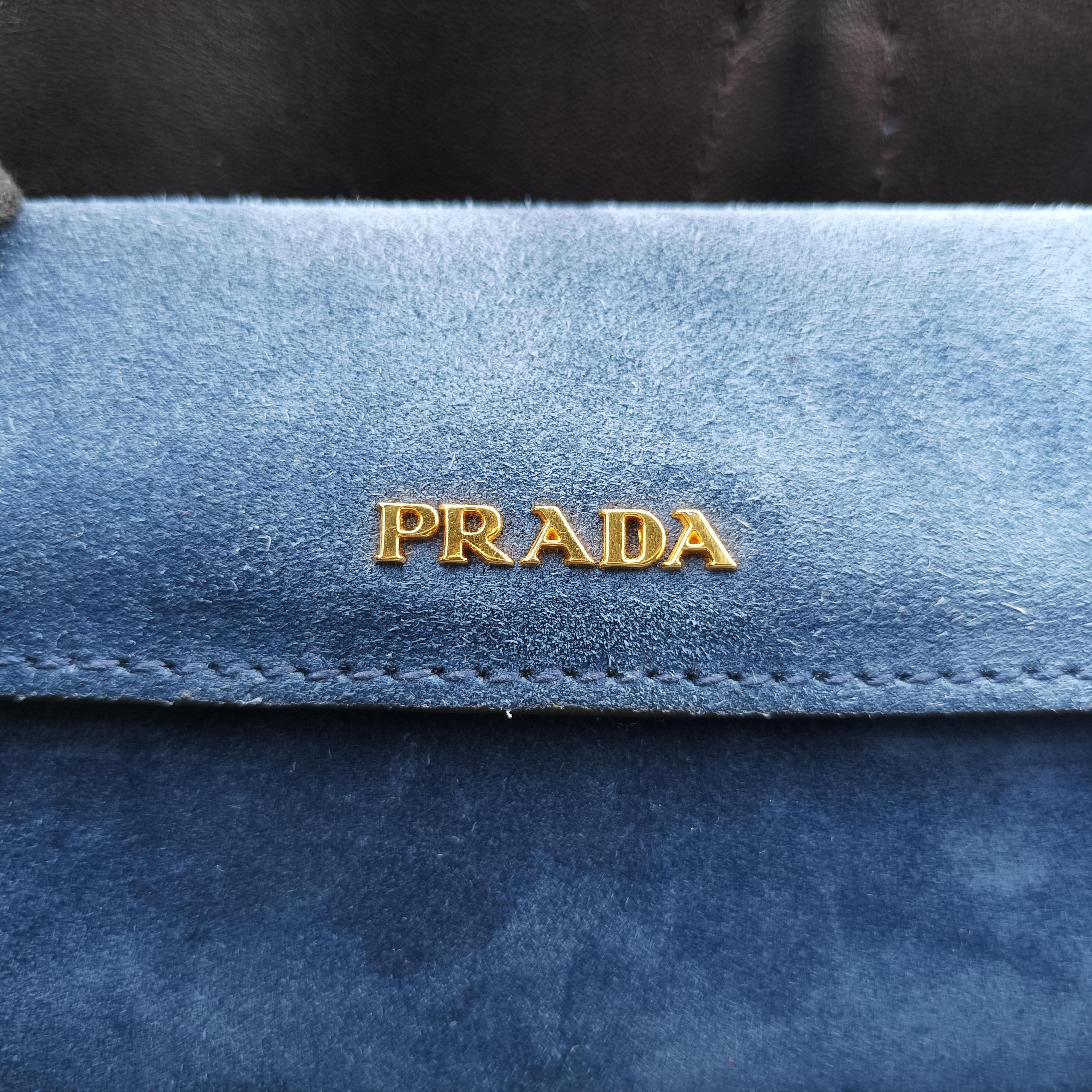 Pre-owned Prada Medium Double Blue suede  shoulderbag | stylenewstar