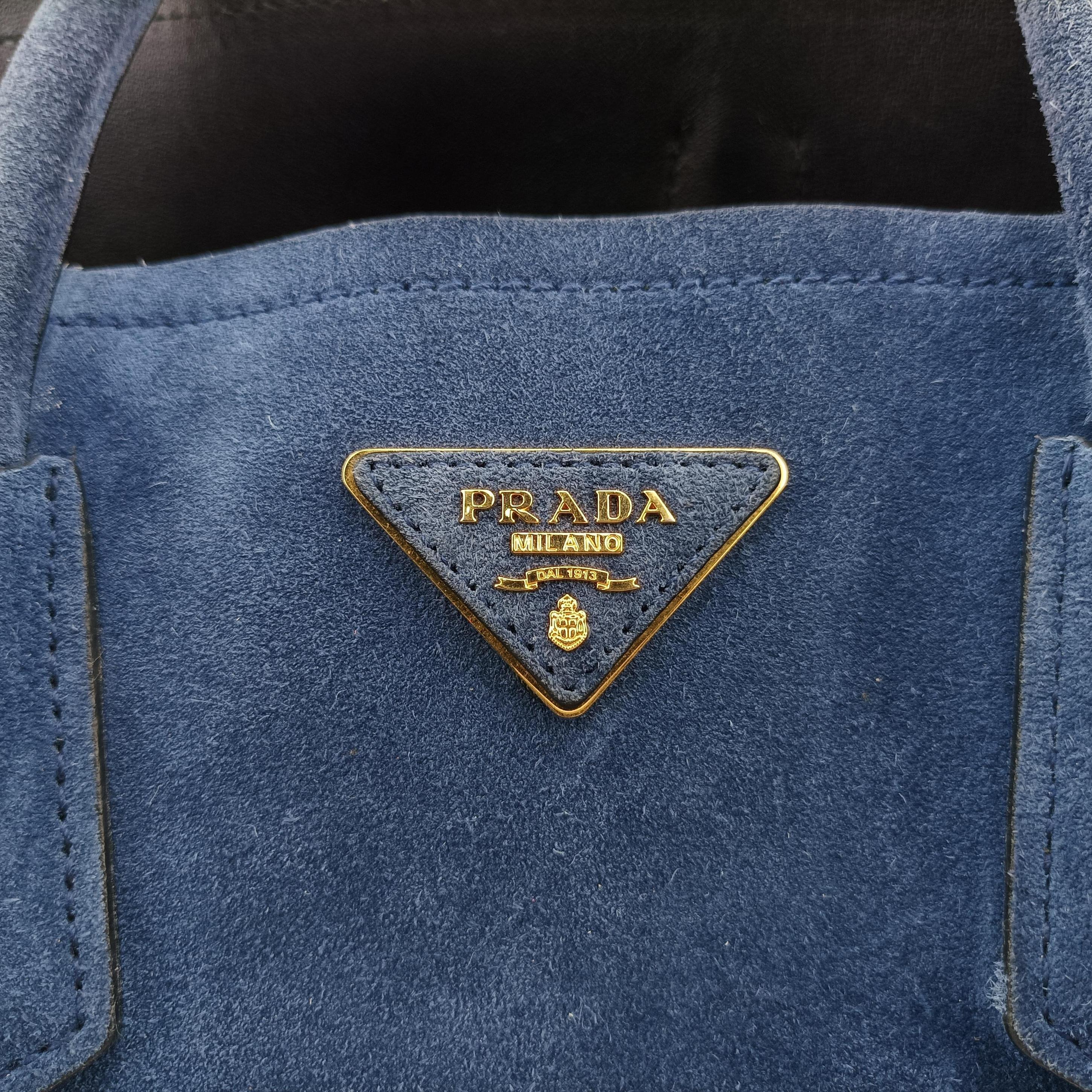 Pre-owned Prada Medium Double Blue suede  shoulderbag | stylenewstar