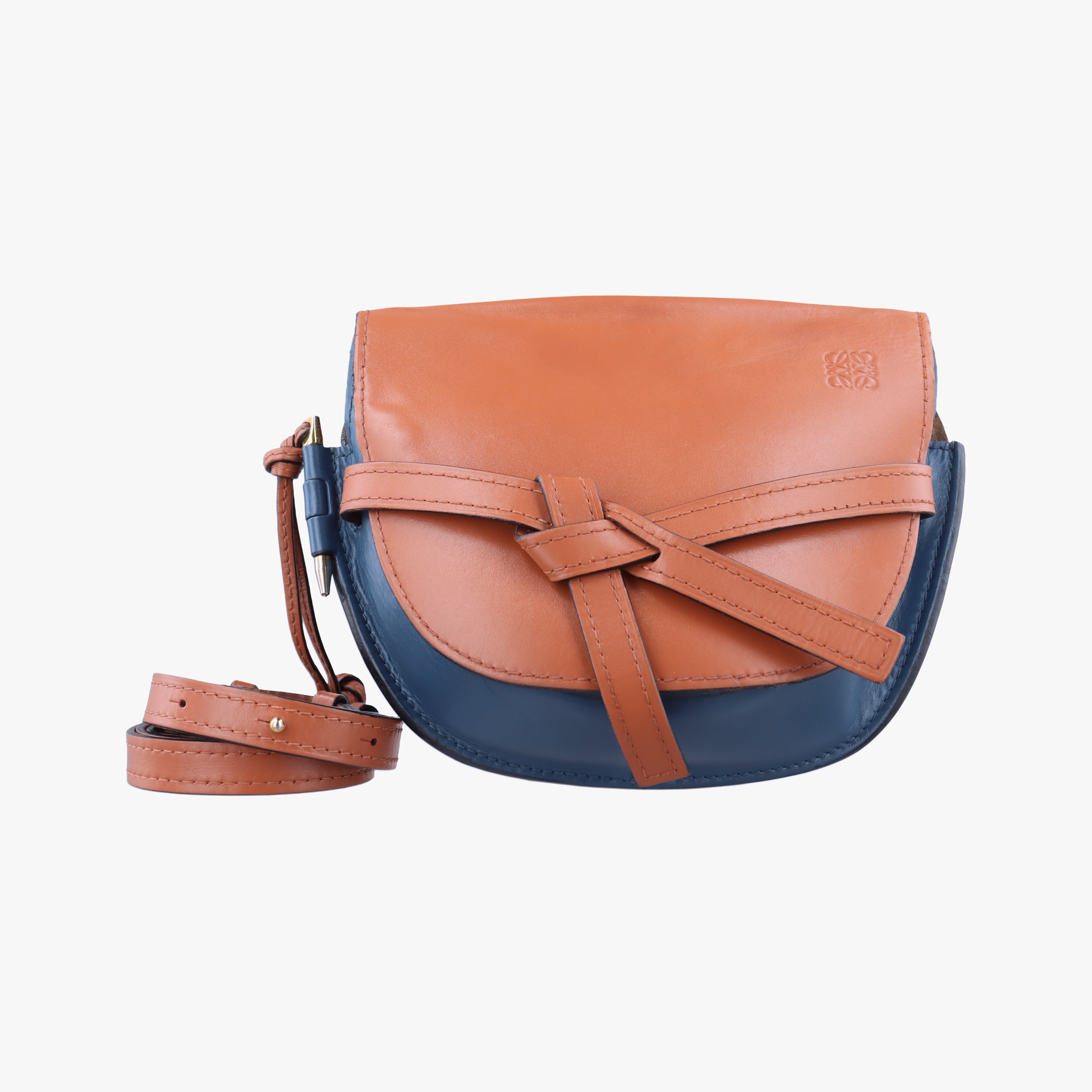 Pre-owned Loewe Gate Brown × Navy Leather  shoulderbag | stylenewstar