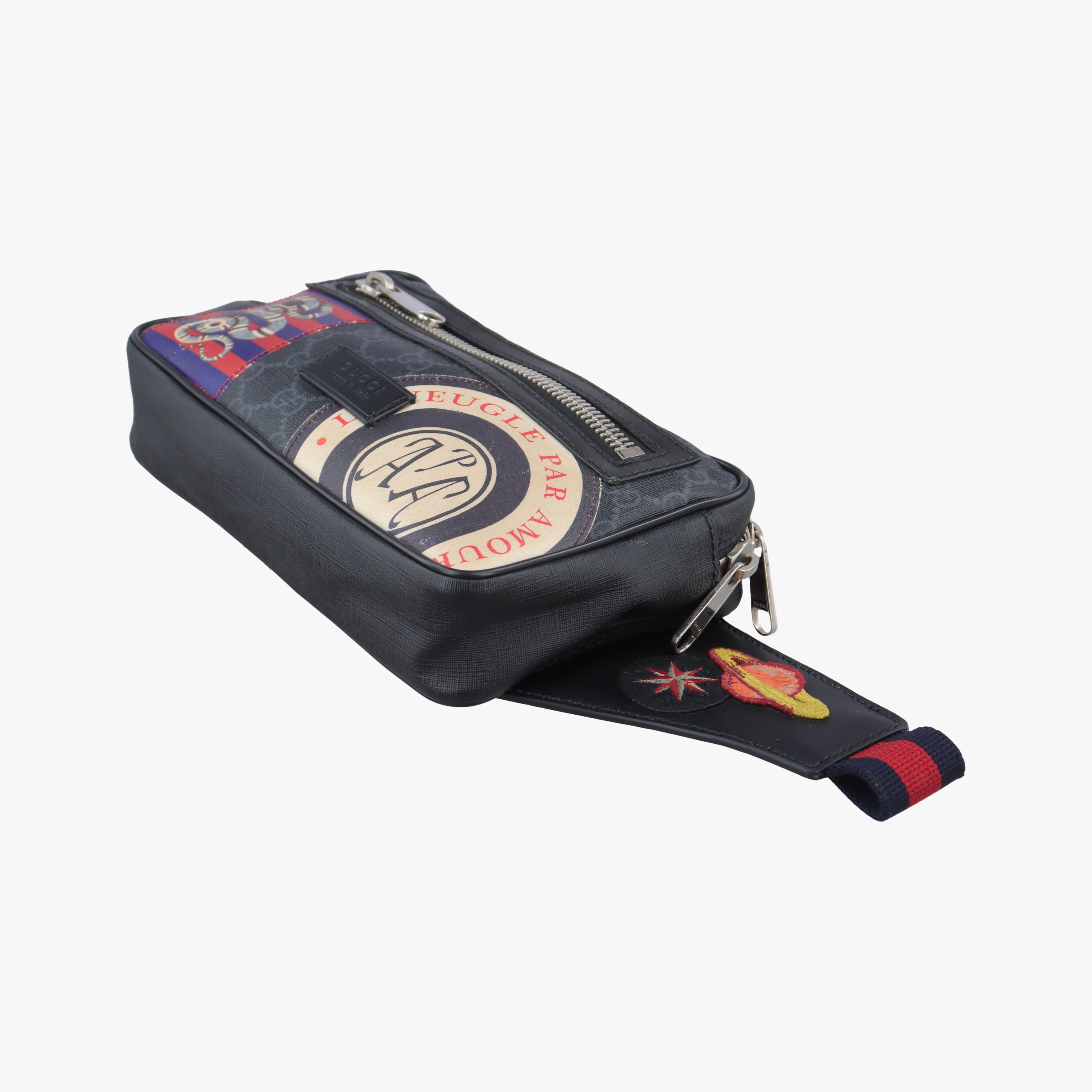Pre-owned Gucci GG Supreme Night Courrier Black×Multicolour PVC coated canvas 474293 bum bag/waist bag | stylenewstar