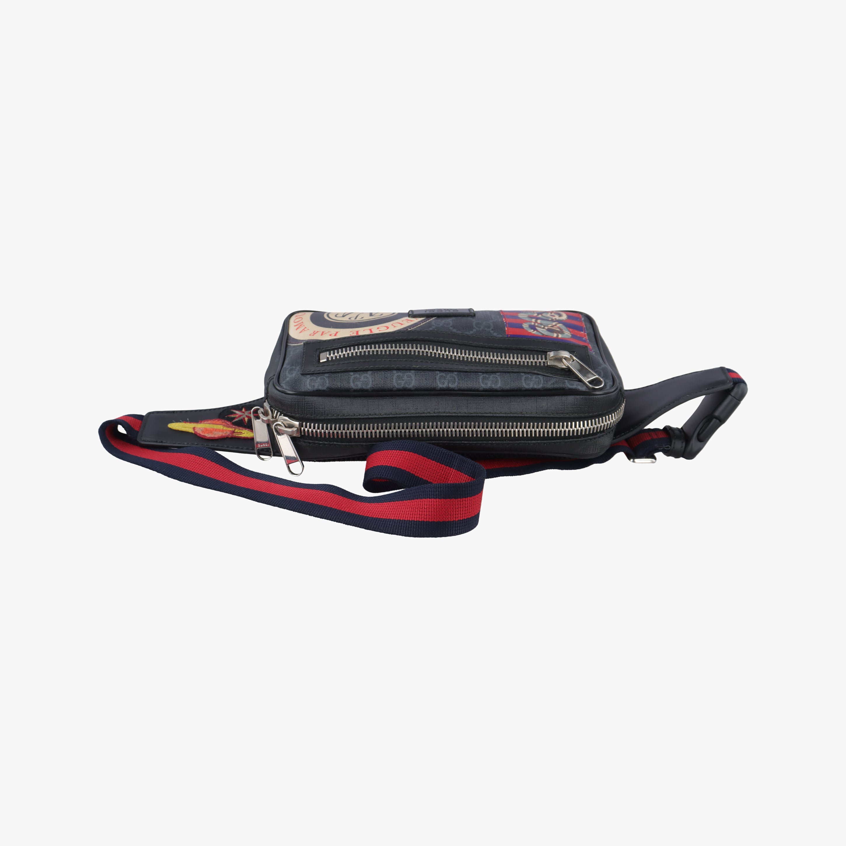 Pre-owned Gucci GG Supreme Night Courrier Black×Multicolour PVC coated canvas 474293 bum bag/waist bag | stylenewstar