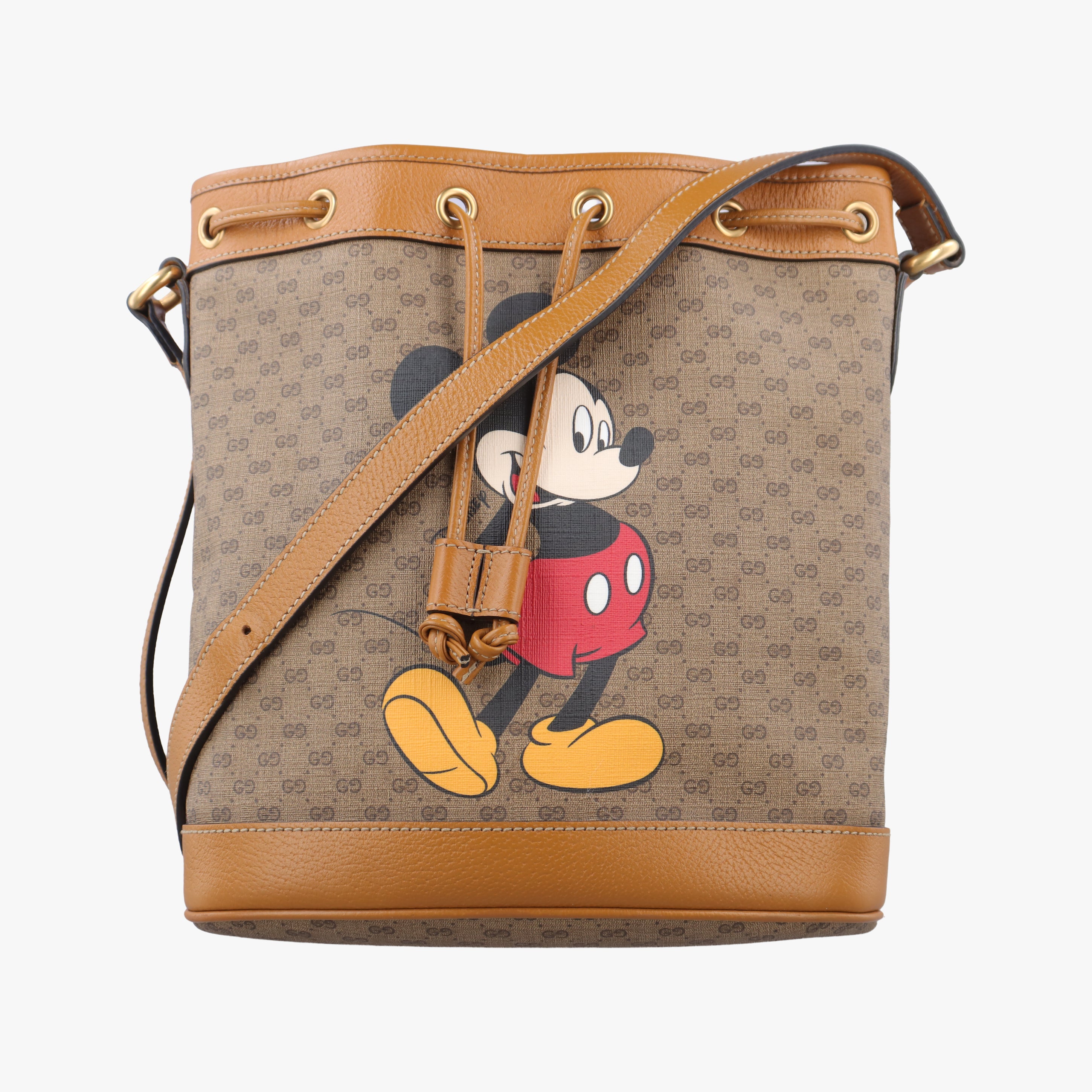 Pre-owned Gucci Mickey Mouse Micro GG/Small Bucket Bag beige×Multicolour PVC coated canvas 602691 shoulderbag | stylenewstar