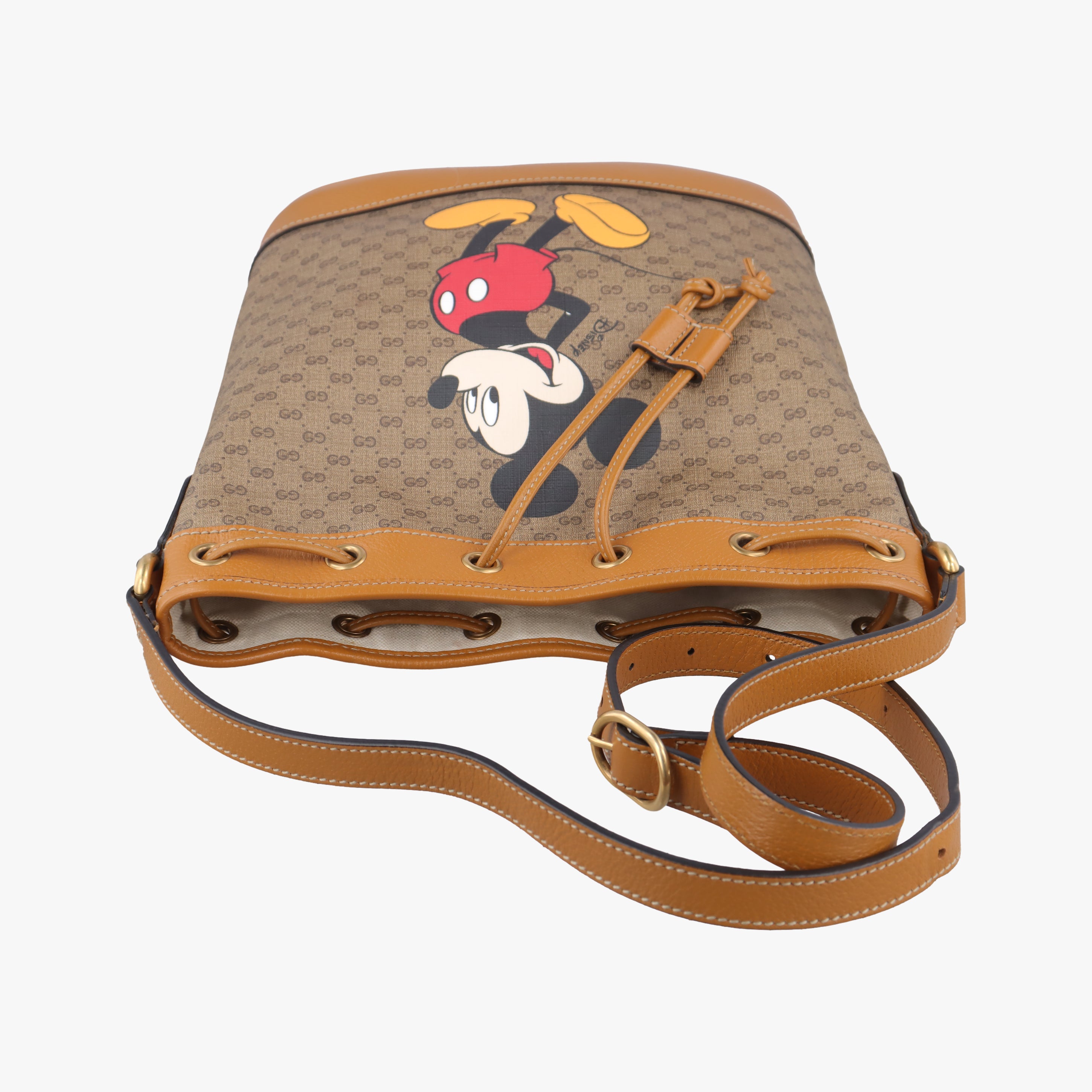 Pre-owned Gucci Mickey Mouse Micro GG/Small Bucket Bag beige×Multicolour PVC coated canvas 602691 shoulderbag | stylenewstar