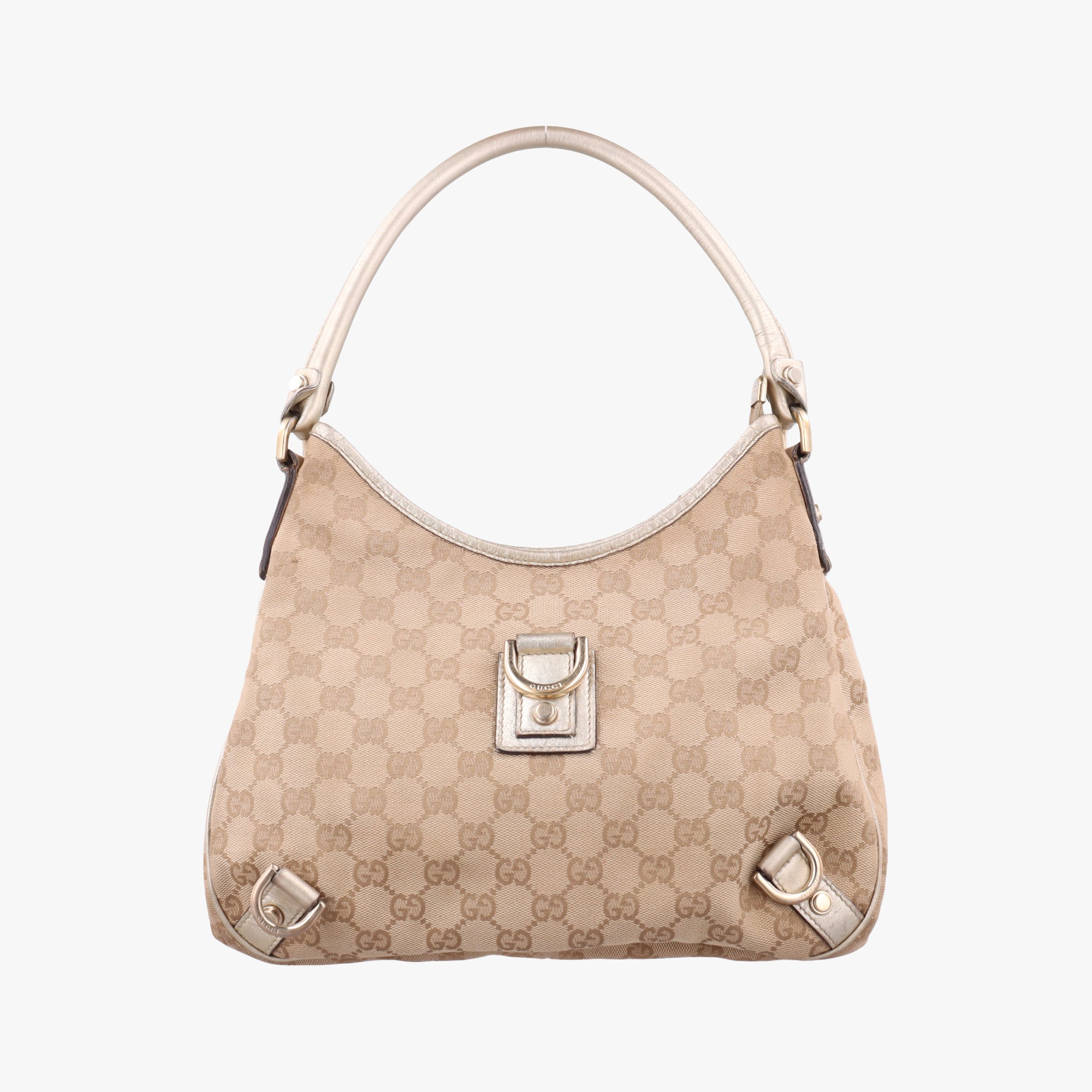 Vintage Gucci GG Abbey Beige×golden GG Canvas×Leather 130738 shoulderbag | stylenewstar