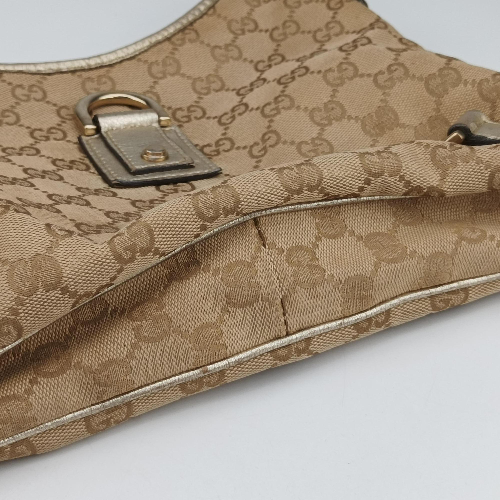 Vintage Gucci GG Abbey Beige×golden GG Canvas×Leather 130738 shoulderbag | stylenewstar