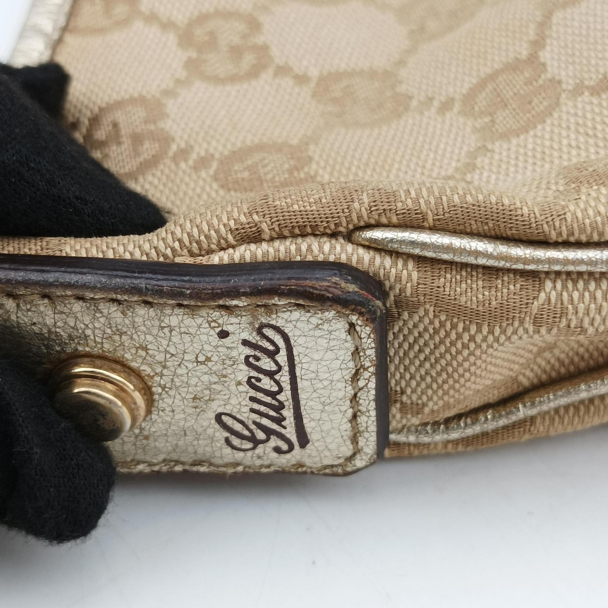 Vintage Gucci GG Abbey Beige×golden GG Canvas×Leather 130738 shoulderbag | stylenewstar