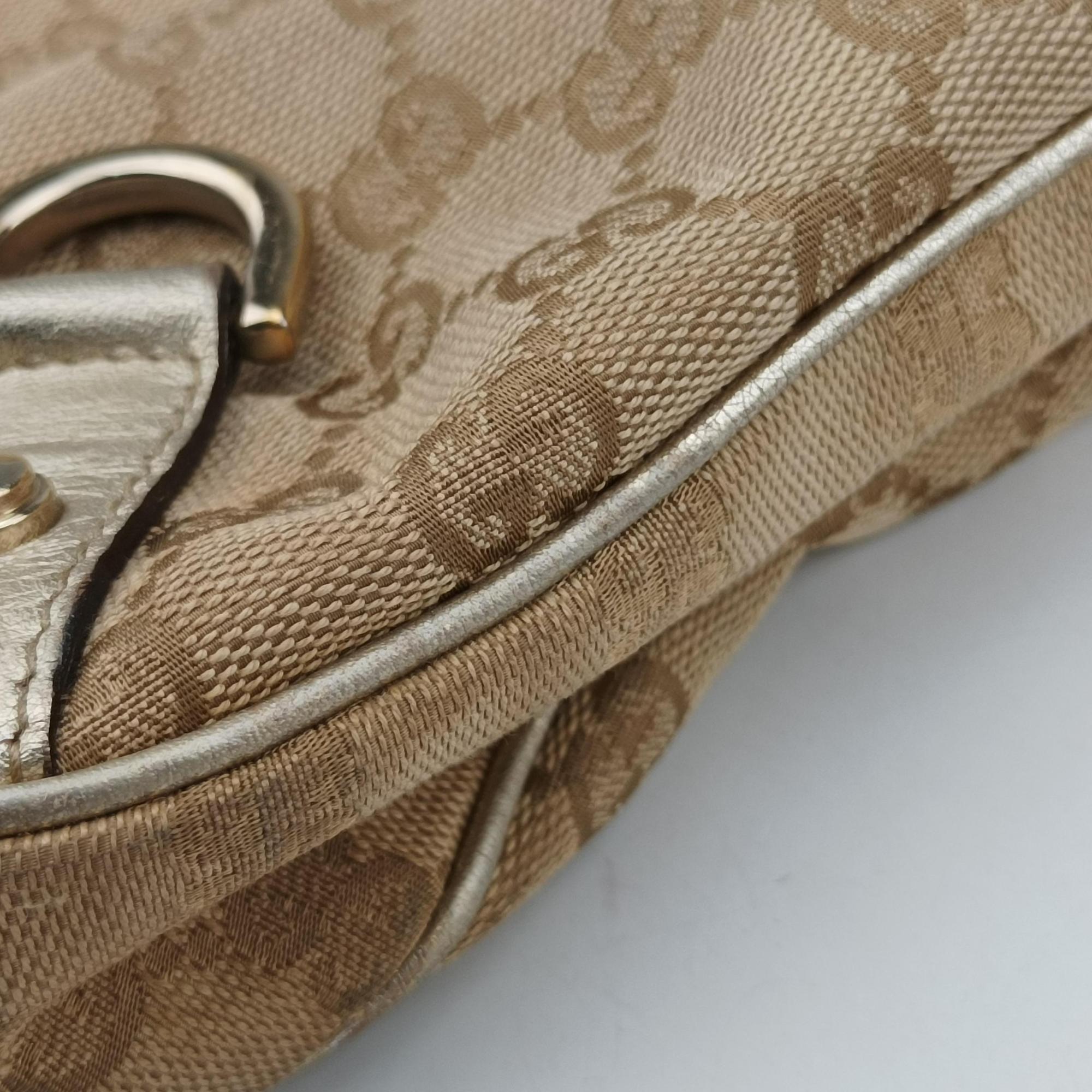 Vintage Gucci GG Abbey Beige×golden GG Canvas×Leather 130738 shoulderbag | stylenewstar