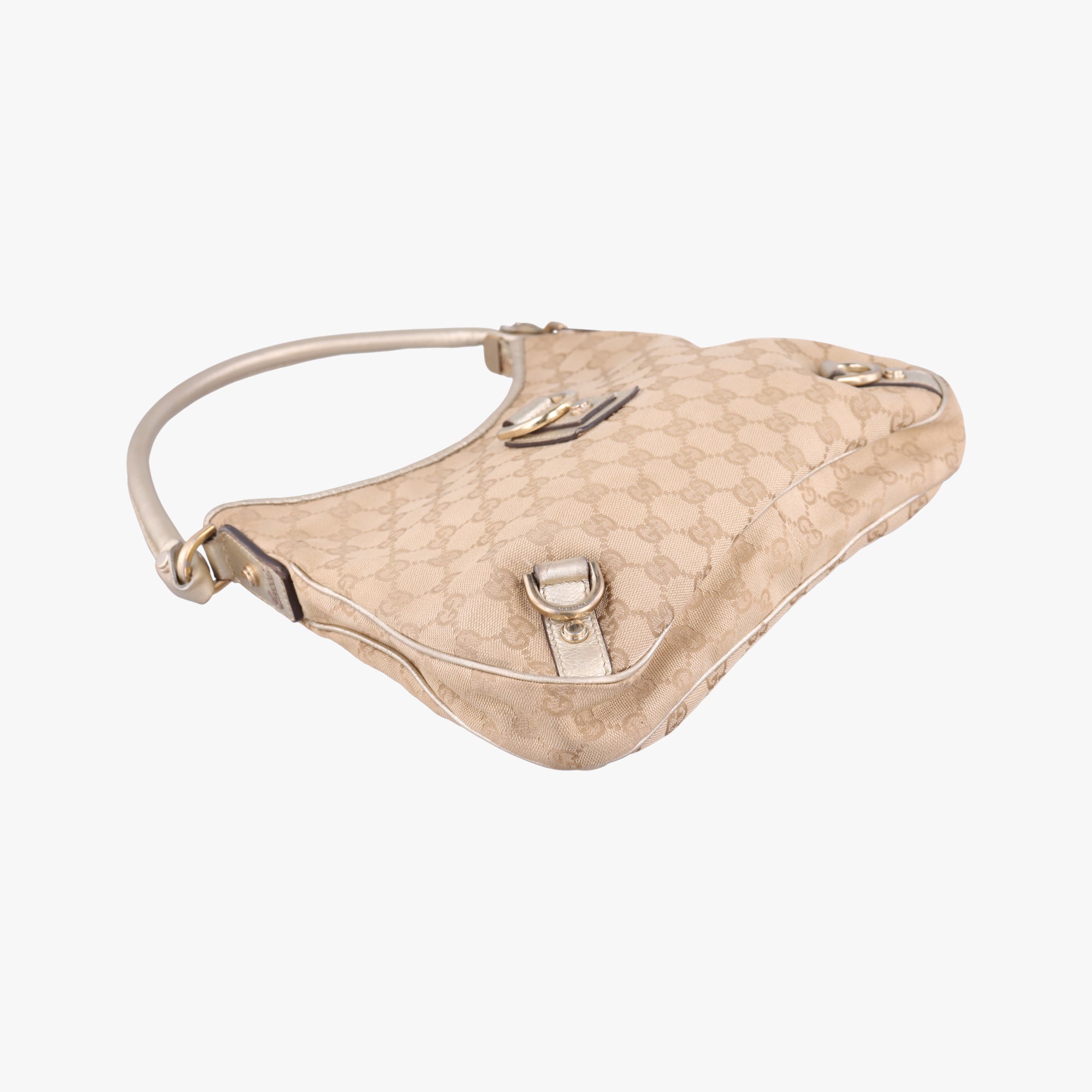 Vintage Gucci GG Abbey Beige×golden GG Canvas×Leather 130738 shoulderbag | stylenewstar
