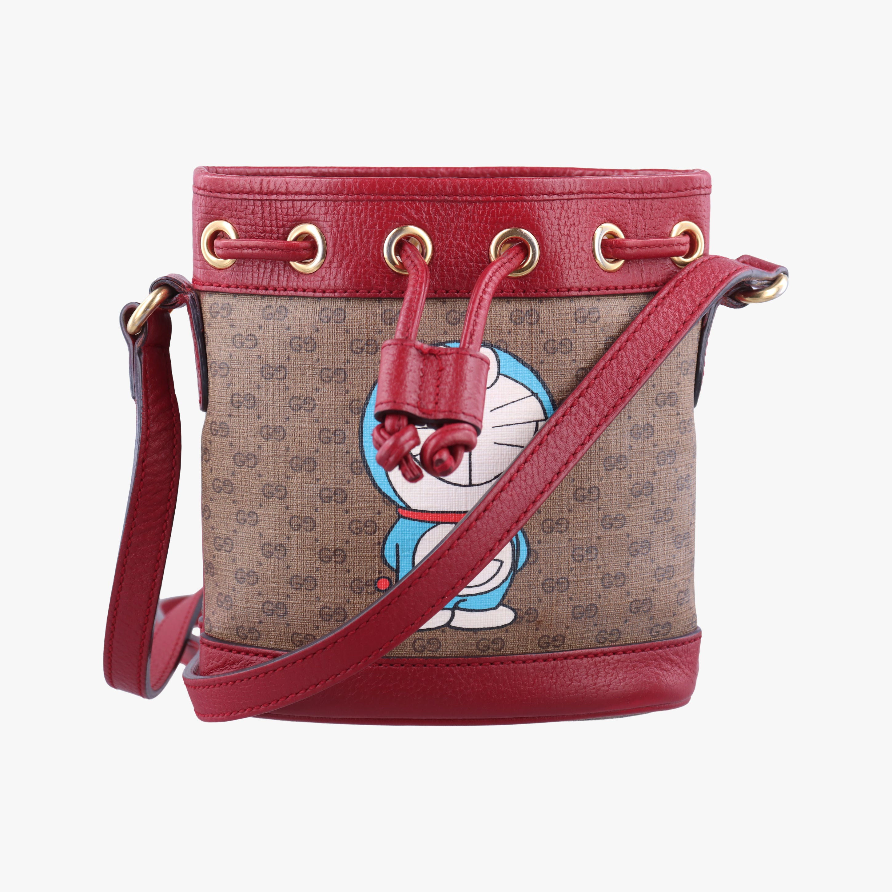 Pre-owned Gucci Doraemon collaboration Brown×Red×Multicolour PVC coated canvas×leather 647801 shoulderbag | stylenewstar