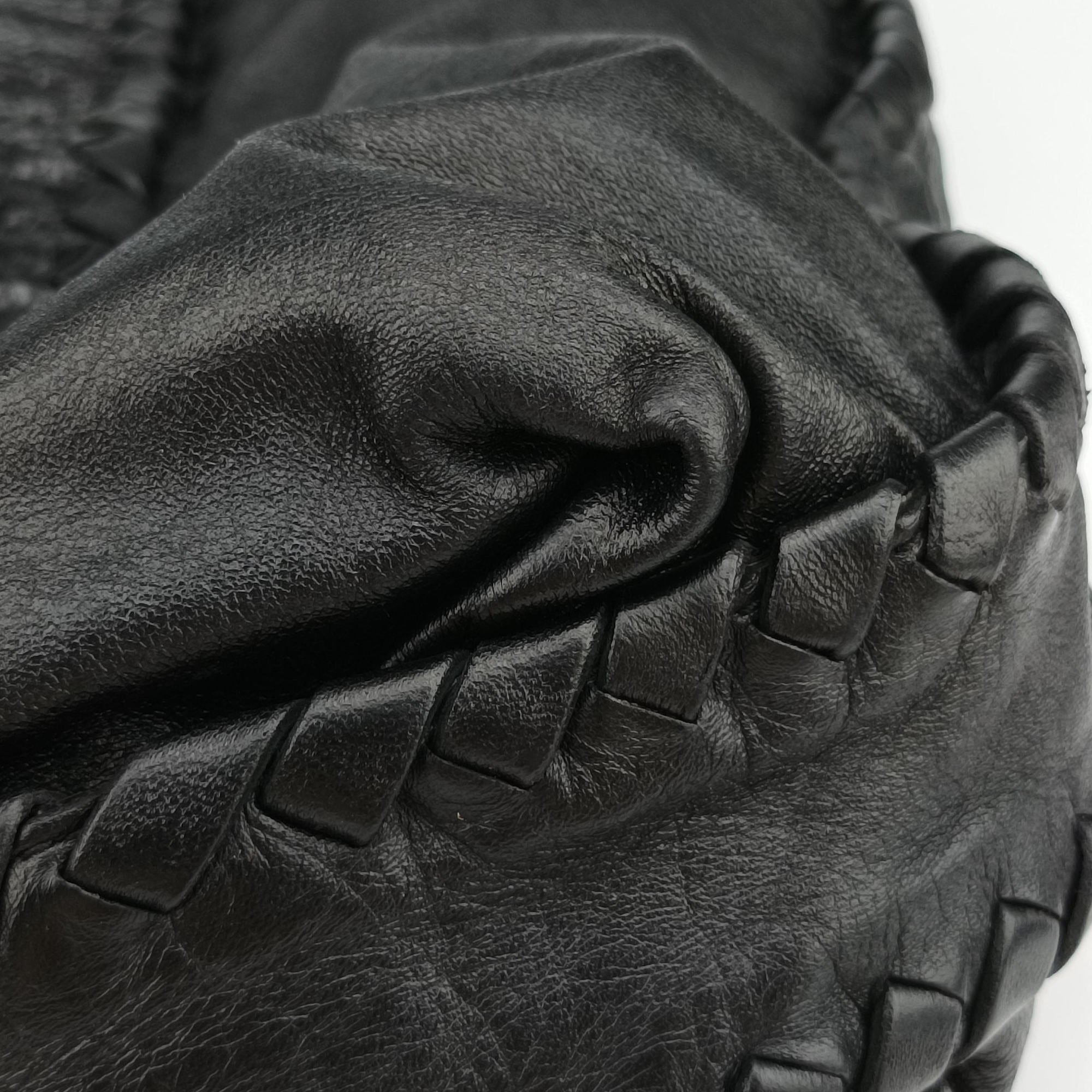 Pre-owned Bottega Veneta Intrecciato Black lambskin  shoulderbag | stylenewstar