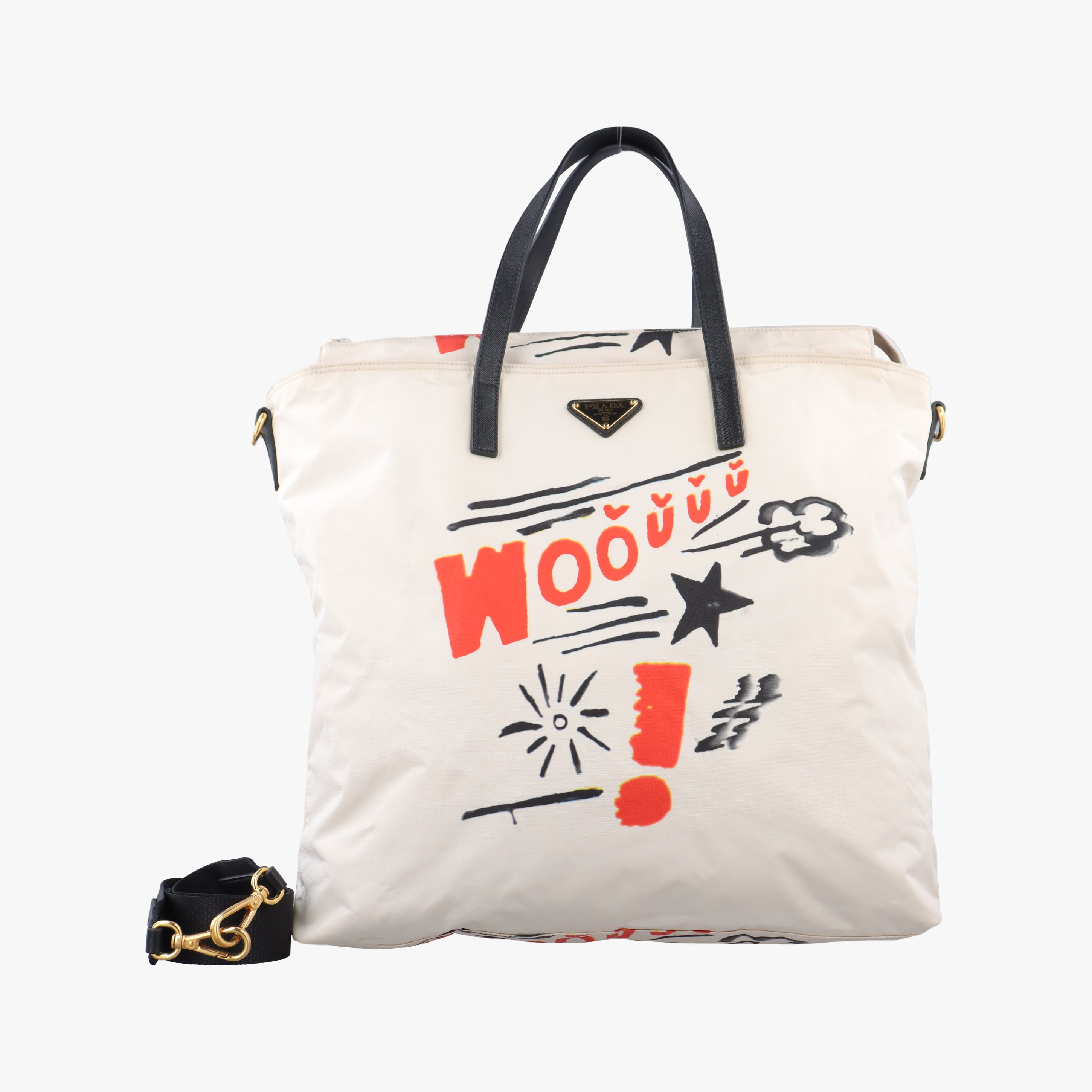 Pre-owned Prada Tessuto Stampato White x Black x Orange nylon  shoulderbag | stylenewstar
