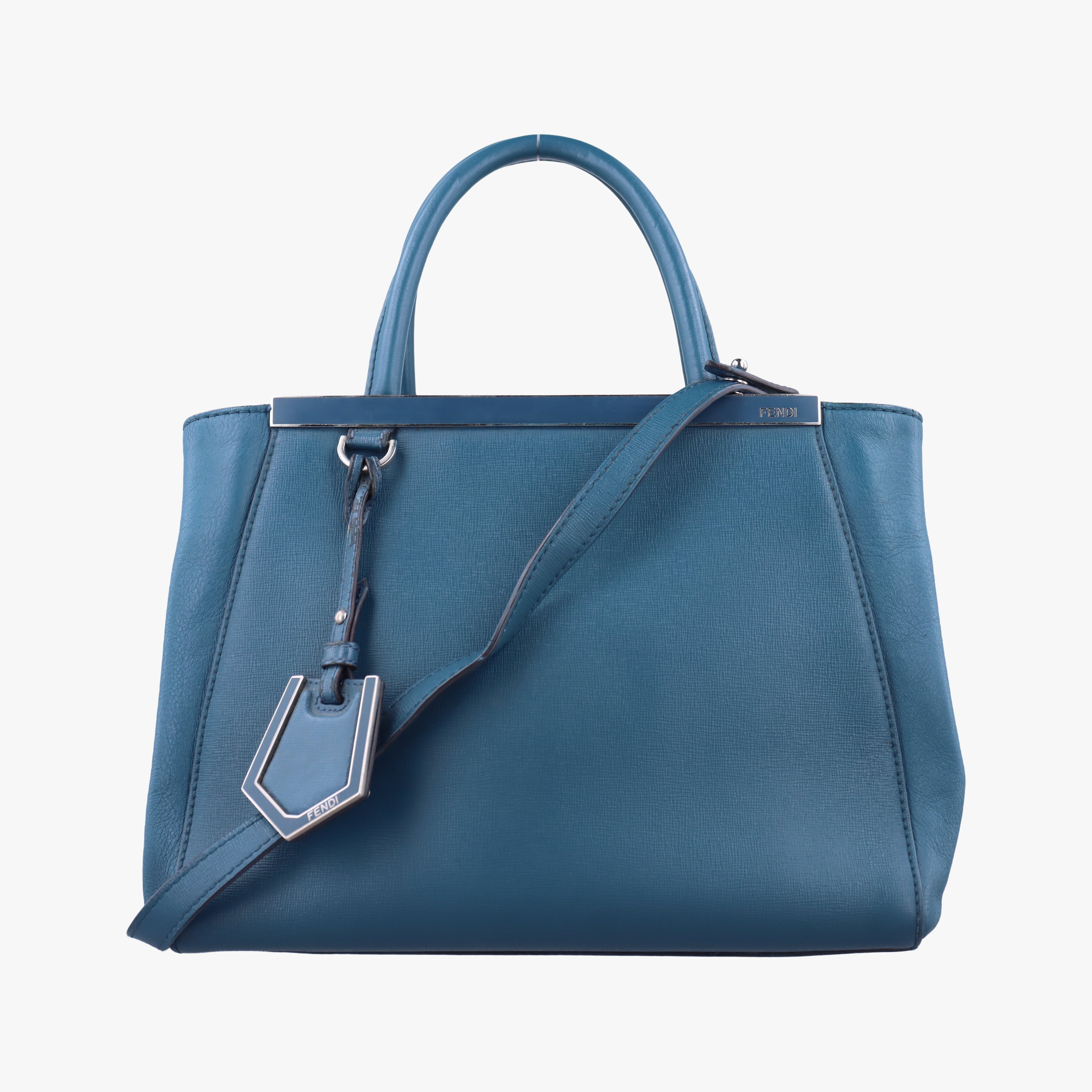 Pre-owned Fendi Petite 2 JOURS Blue Leather 8BH253 shoulderbag | stylenewstar